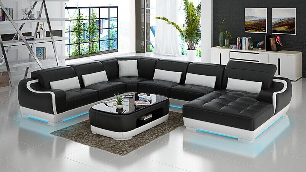 JVmoebel Ecksofa Wohnlandschaft Ledersofa Couch Garnitur Modern Sofa + USB U-Form