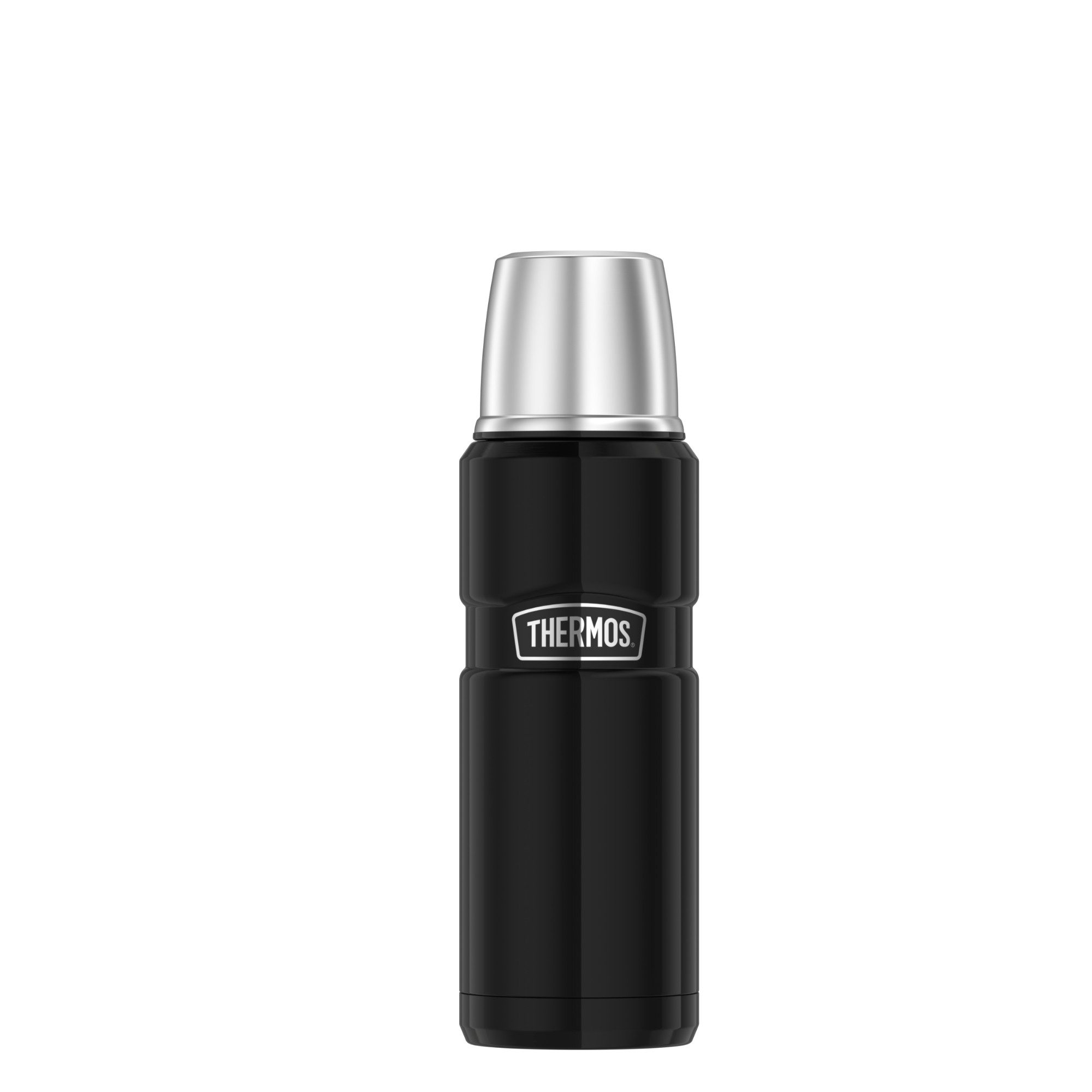 THERMOS Isolierflasche STAINLESS KING BEVERAGE BOTTLE, doppelwandiger Edelstahl, 0,47l, 12h heiß & 24h kalt, Twist & Pour Lid, Becher