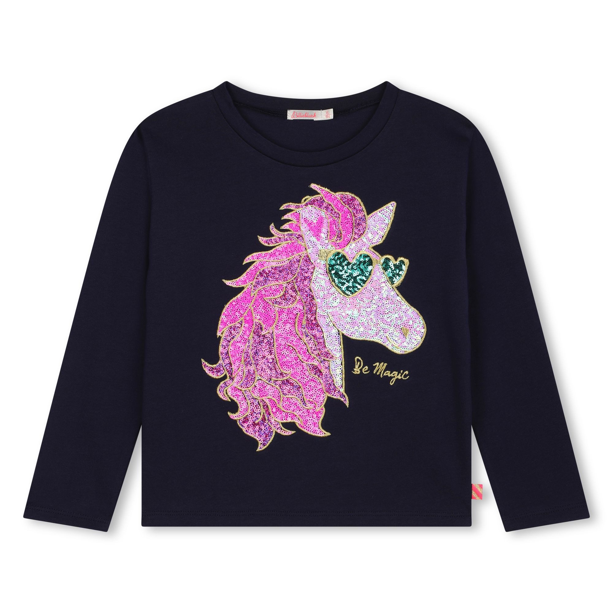 Langarmshirt Billieblush Longsleeve dunkelblau Einhorn Pailletten rosa