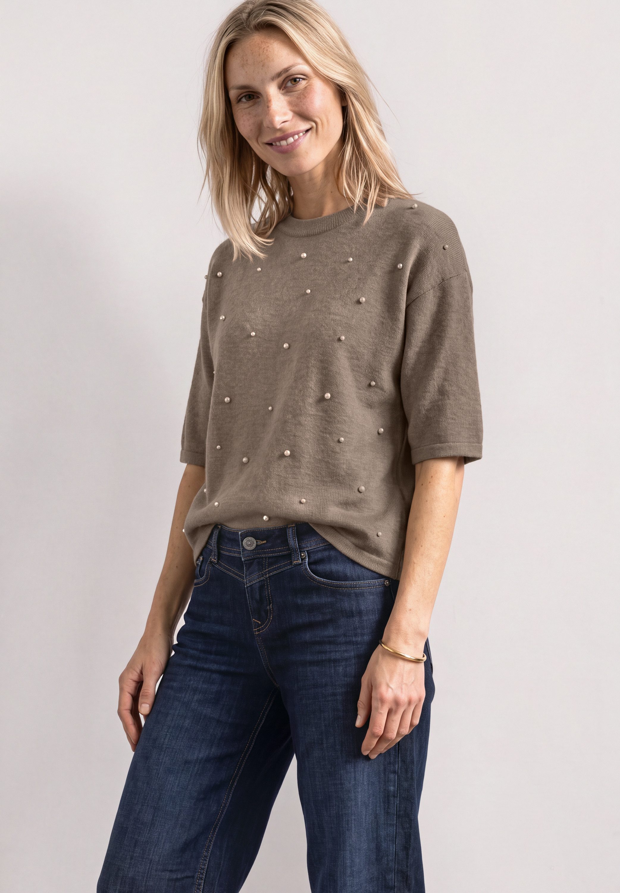 STREET ONE Rundhalspullover aus softem Materialmix