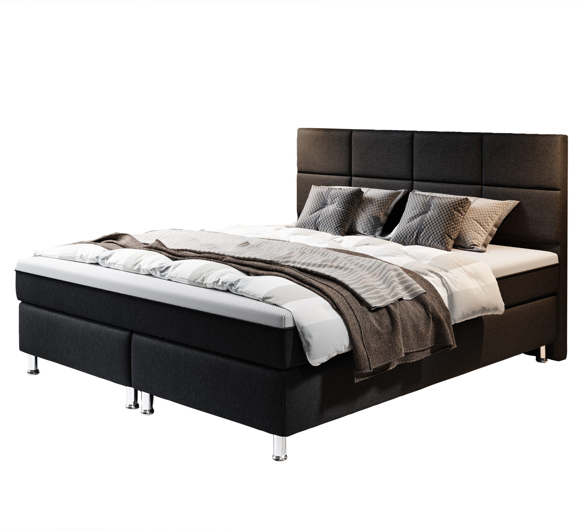 interbed Boxspringbett Rotterdam Plus mit integriertem Topper 180x200 cm Webstoff (Bett schlafbett mit matratze 180x200), inkl. Matratzen mit integriertem Topper