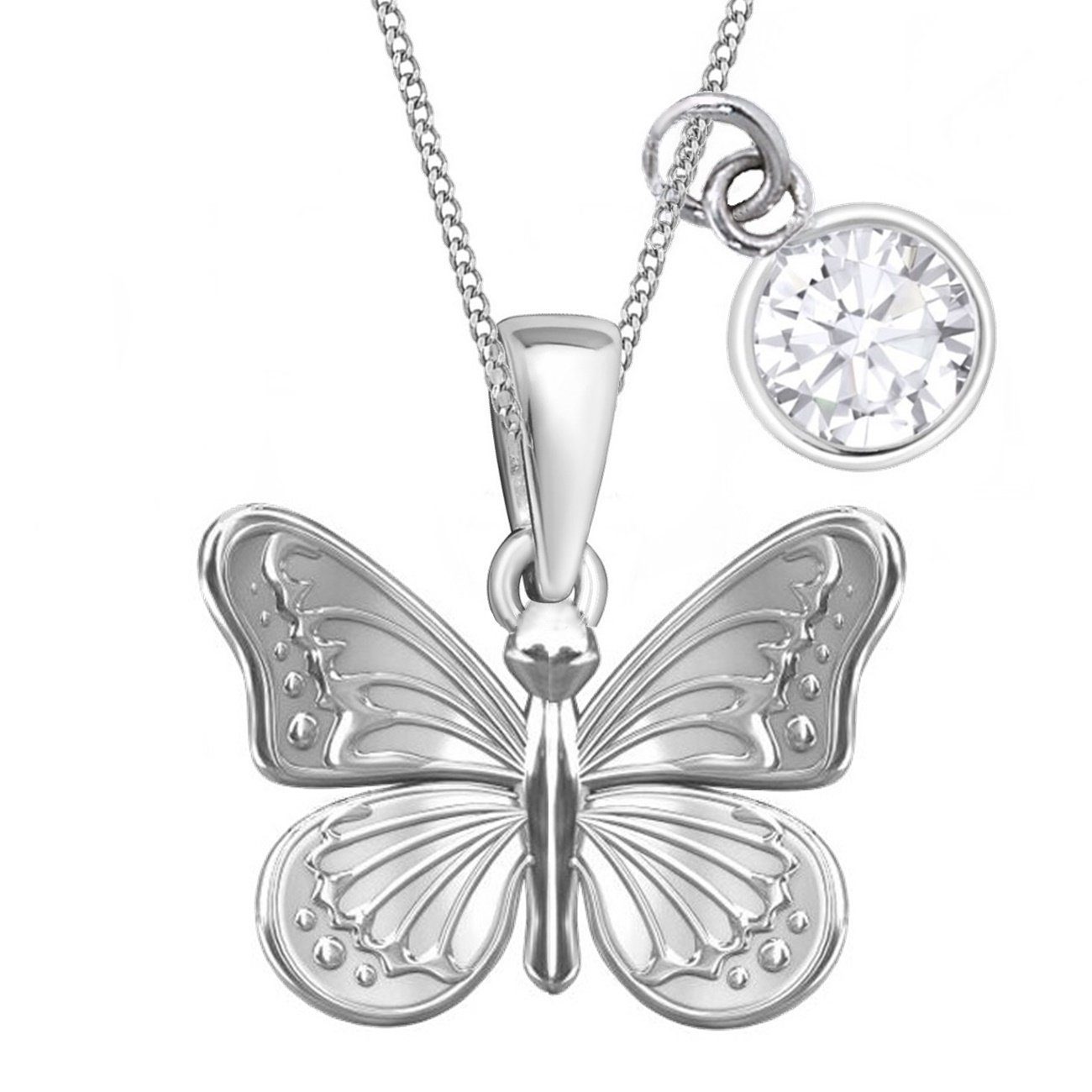 (3-tlg, Goldene Kette Silber Weiss mit Halskette Rund inkl. mit Schmetterling Etui) 925 Hufeisen Anhänger Zirkonia Mädchen