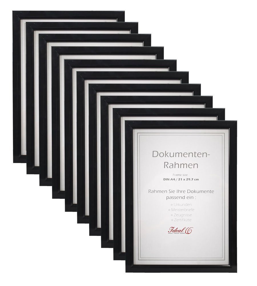 IDEAL TREND Bilderrahmen 2er 3er 5er 10er Pack Dokument Bilderrahmen 21x29,7 DIN A4 Urkunde Fot 10er Pack Schwarz | Einzelrahmen