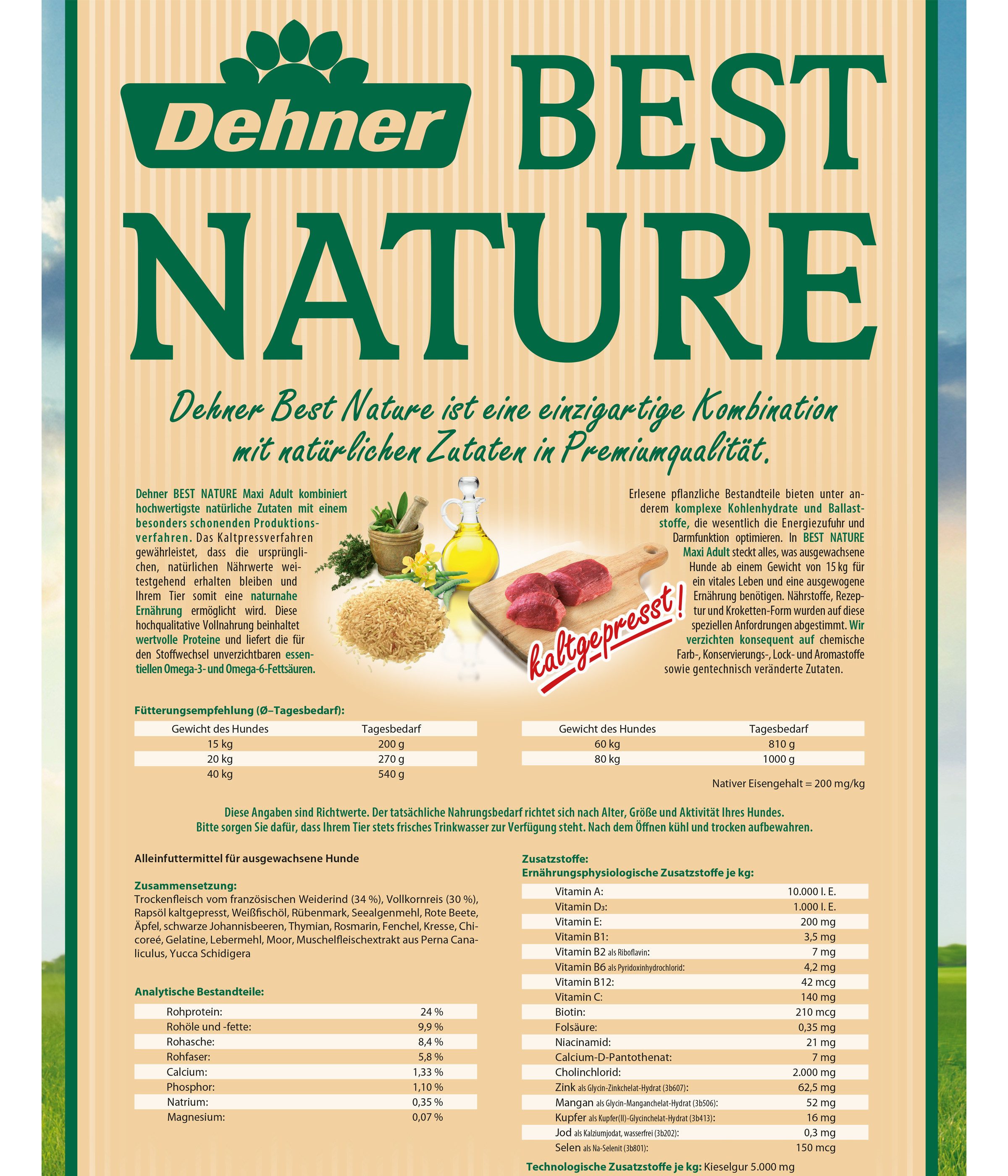 Dehner Best Nature Maxi Adult Rind / Fisch, 5 kg / 12.5 kg, getreidefrei Rind, Trockenfutter für: Hunde, Trockenfutter für ausgewachsene Hunde großer Rassen, zuckerfrei