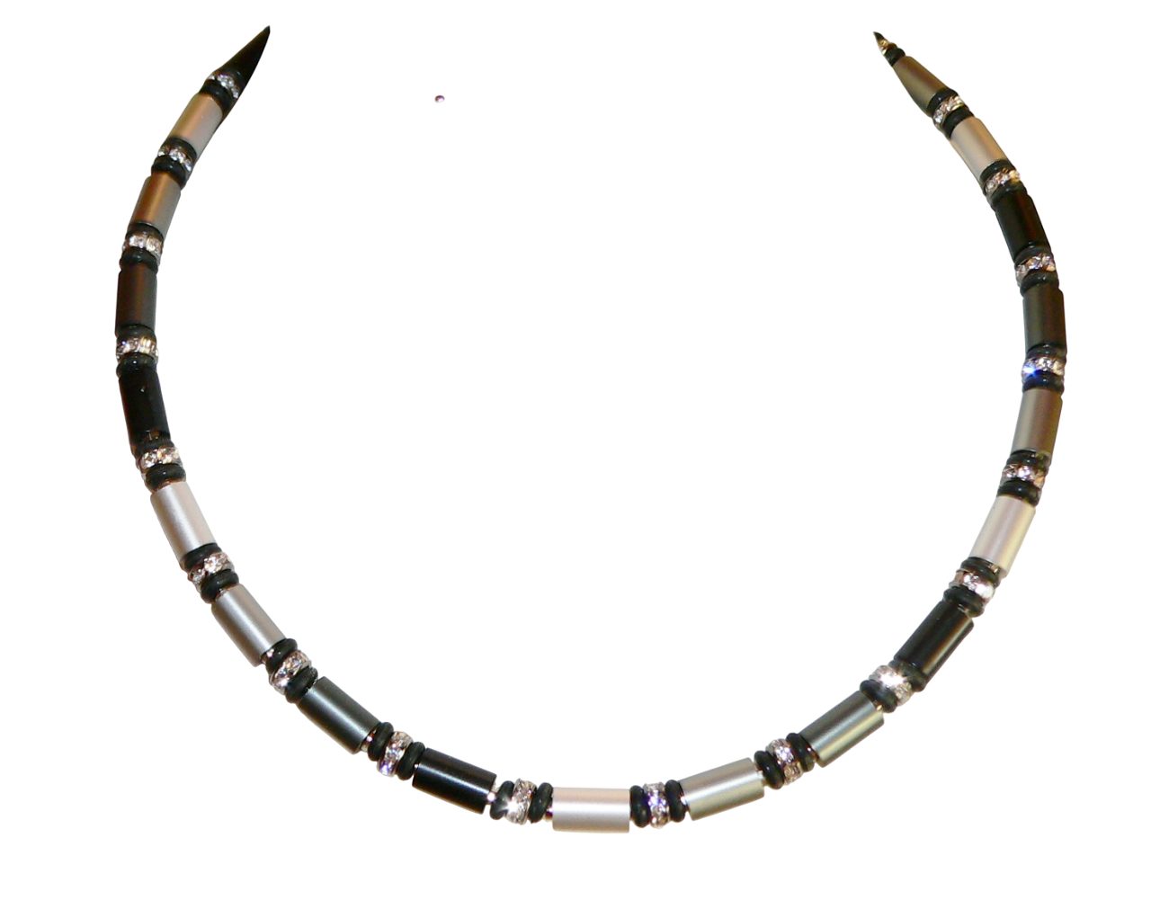 traumschmuck Collier 209r Collier Aluminium Walzen silber, grau, anthrazit, Strass (incl. Schmuckbox), handgefertigt, Made in Germany