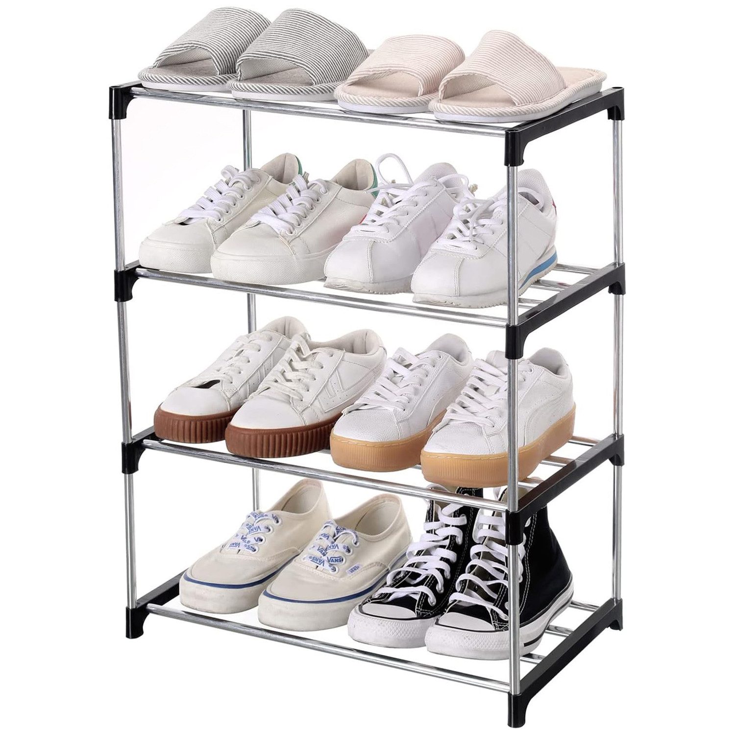 Venkuber Schuhregal Schuhregal, 3-stöckig, stapelbar und platzsparend, vielseitig, Platzsparend, 4-stöckig, vielseitig für Schuhe, Taschen und mehr