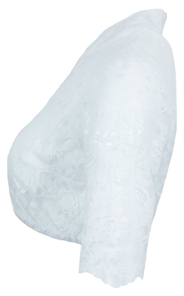 Pierre Marcel Die Bluse Dirndlbluse Damen Halbarm Spitzen Bluse "Ylvie" mit Stehkragen 7339 - Weiß