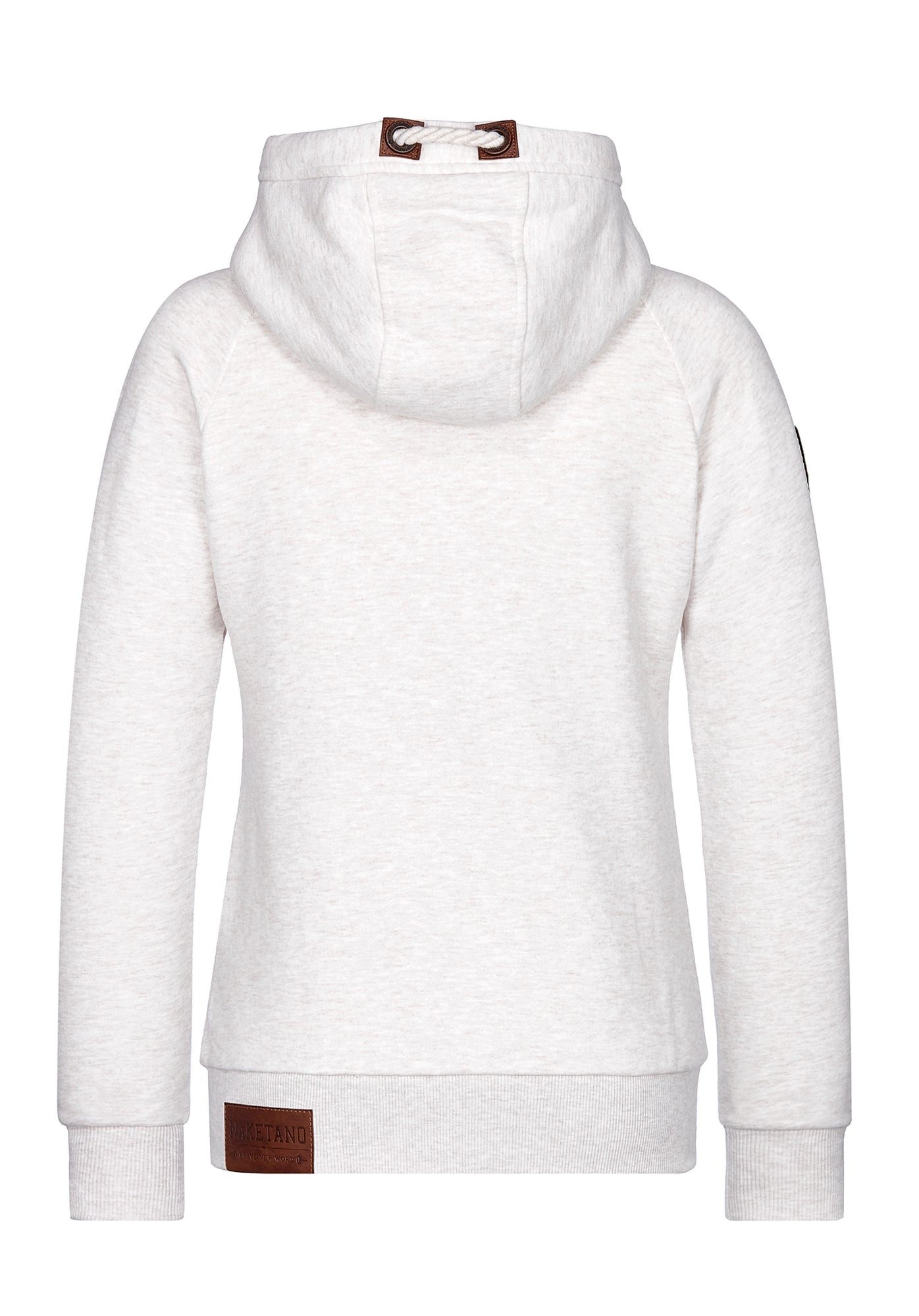 naketano Sweatjacke Damen mit Kapuze, Kängurutasche, tailliert, melierte Sweatware, Raglan Kordelzug, Rippbündchen, Kunstleder-Logo, casual, Streetwear, Langarm