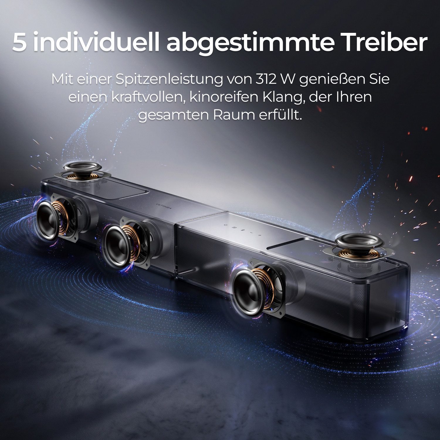 Ultimea Heimkinosystem Poseidon M70 Soundbar 3.1.2(Dolby Atmos, Rear & Sub, Surround Sound) (312 W, HDMI eARC, heimkino soundsystem, 5,25'' Wireless-Subwoofer,  – Bild 5 von 5
