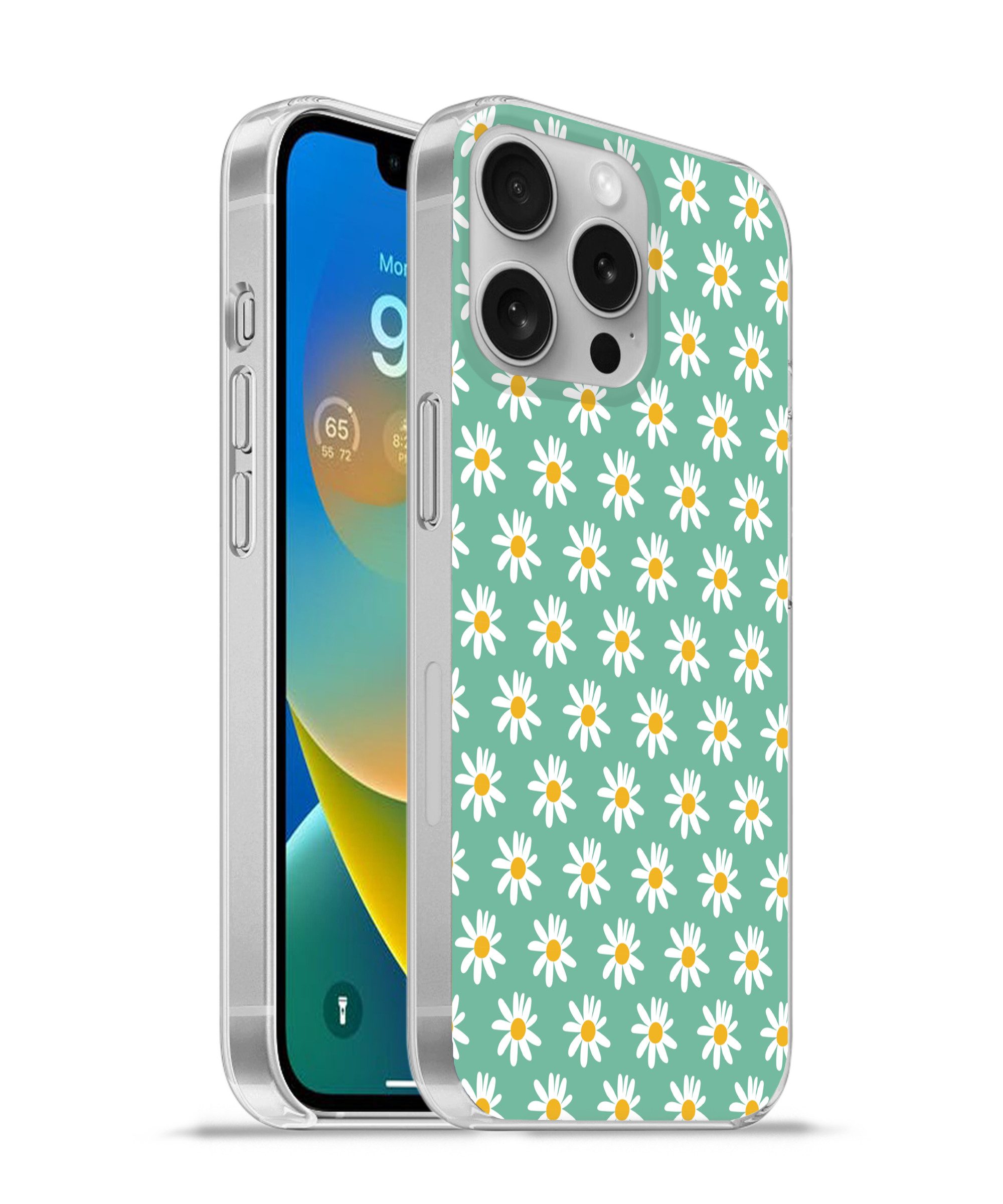 MuchoWow Handyhülle für Apple iPhone 16 Pro Gänseblümchen - Muster - Grün - Blumen, Smartphone-Bumper, Print, Handy Schutzhülle Dünn