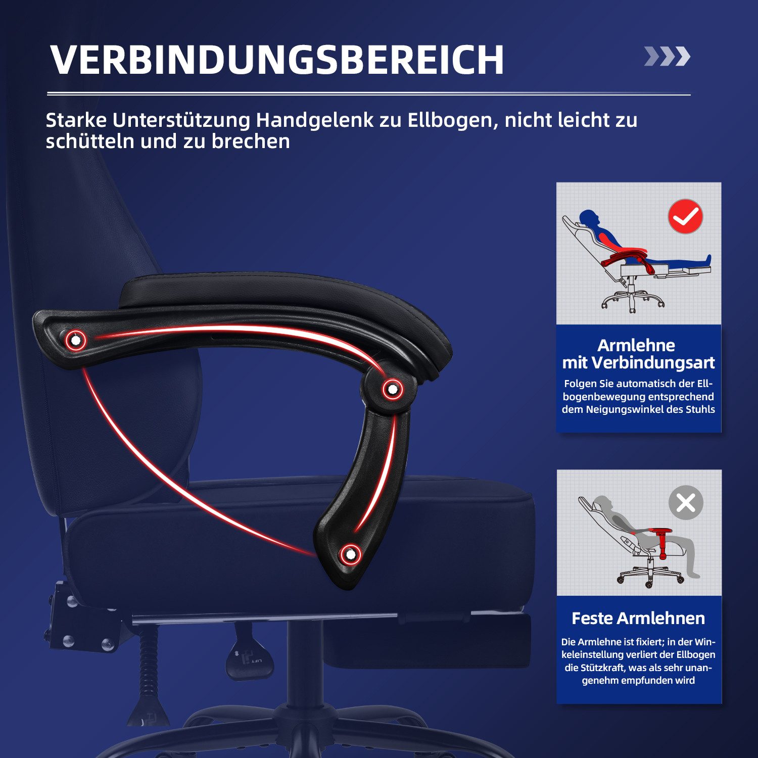 Hiazurm Gaming-Stuhl Gaming Stuhl, Bürostuhl Ergonomisch Wippfunktion bis zu 170° (Gaming Chair mit Fußstütze, 10 cm Höhenverstellung), Verstellbarem Lenden- &  – Bild 2 von 5