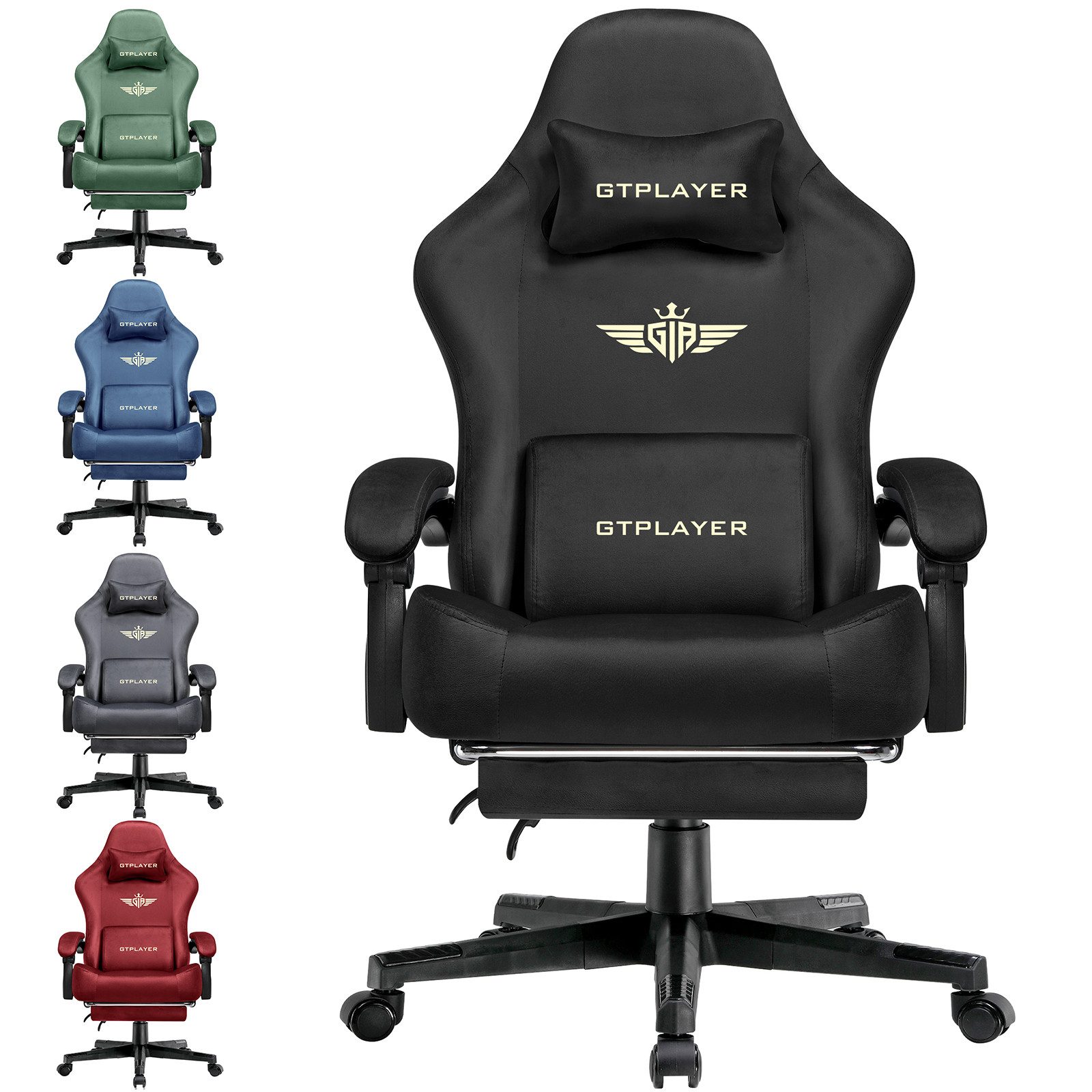 GTPLAYER Gaming-Stuhl Atmungsaktiver Bürostuhl, ergonomisch Hochwertiger - Stoff/Kunstleder, 160° Verstellbare Rückenlehne und ausziehbare Fußstütze