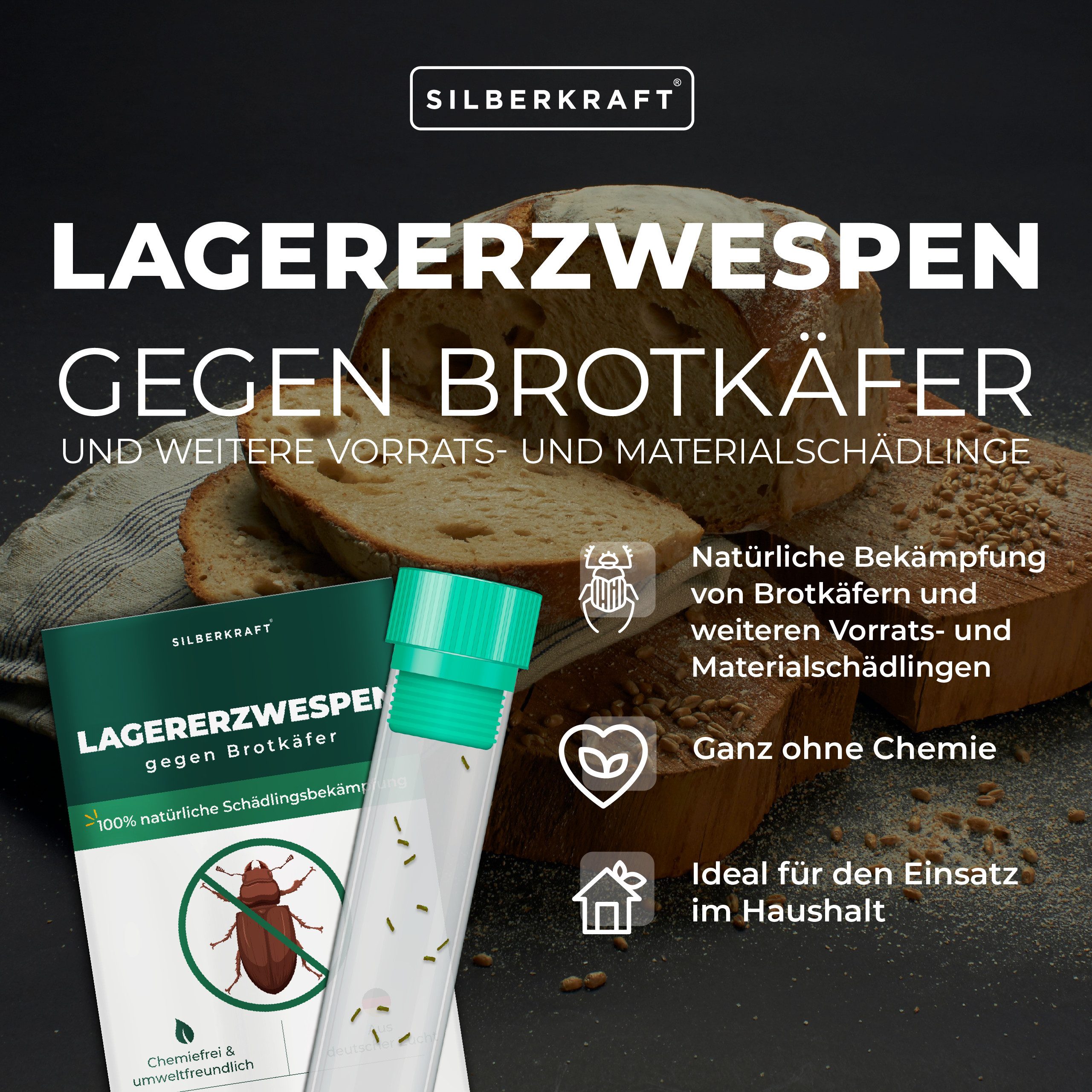 Silberkraft Insektenvernichter Lagererzwespen gegen Brotkäfer, Kornkäfer, Kugelkäfer, Tabakkäfer, Schädlingsbekämpfung mit Nützlingen, Haushalt & Lagerflächen – Bild 3 von 5