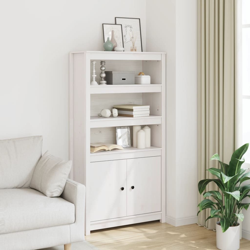 furnicato Highboard aus massivem Kiefernholz Weiß 80 x 35 x 154 cm (1 St)