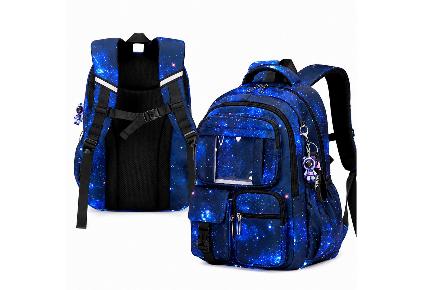 MOPUEA Schulrucksack Schulrucksack Rucksack mit viele Fächer, wasserabweisend (Schulrucksack-Set, Schulrucksack mit mehreren Fächern und Seitentaschen), 3D-Rückenpolster, Reflexstreifen, wasserabweisend, viele Fächer