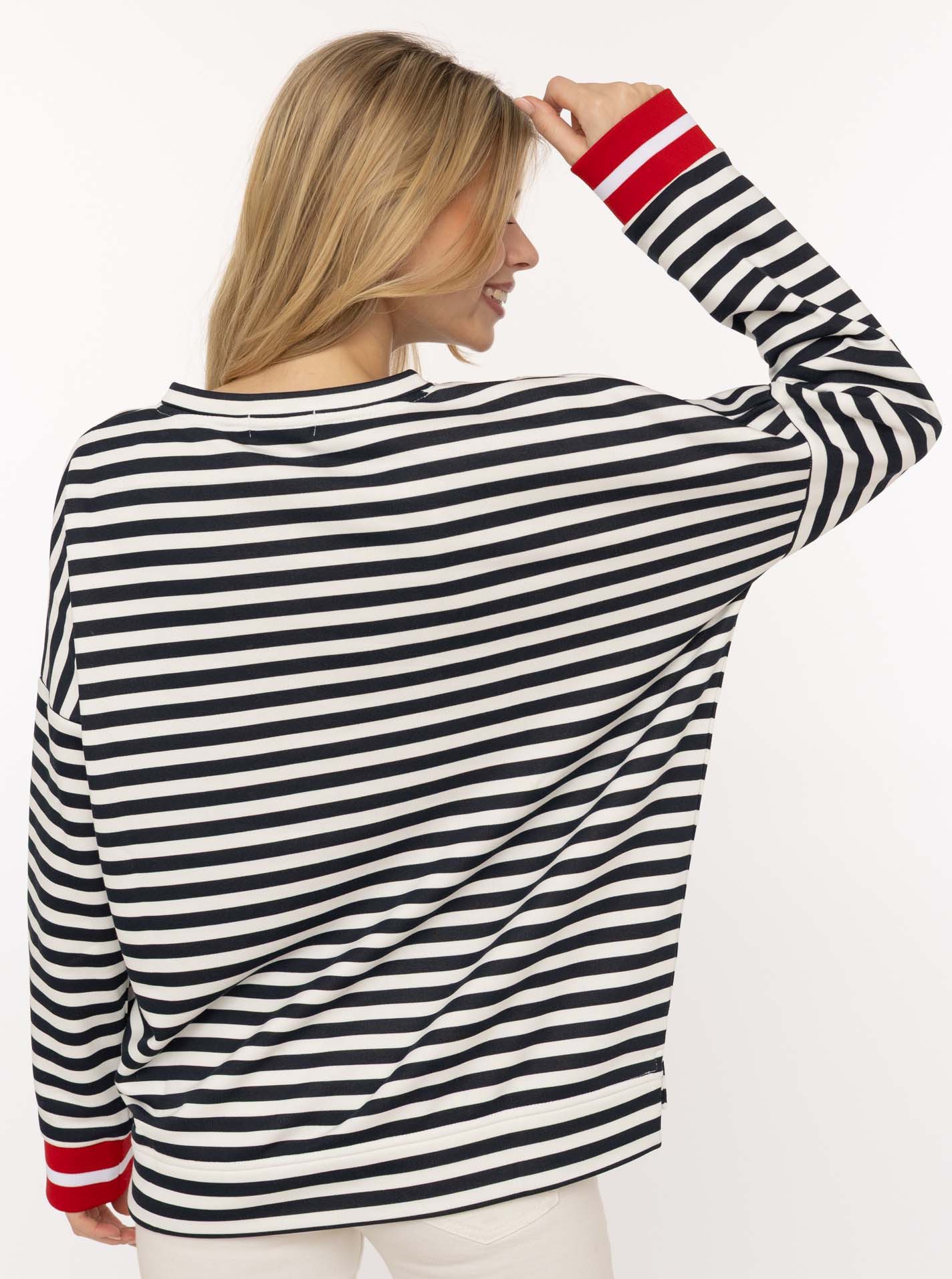 Zwillingsherz Hoodie "Streifen Moin" V-Neck, gestreift, Stickerei mit Anker, gestreifte Bündchen