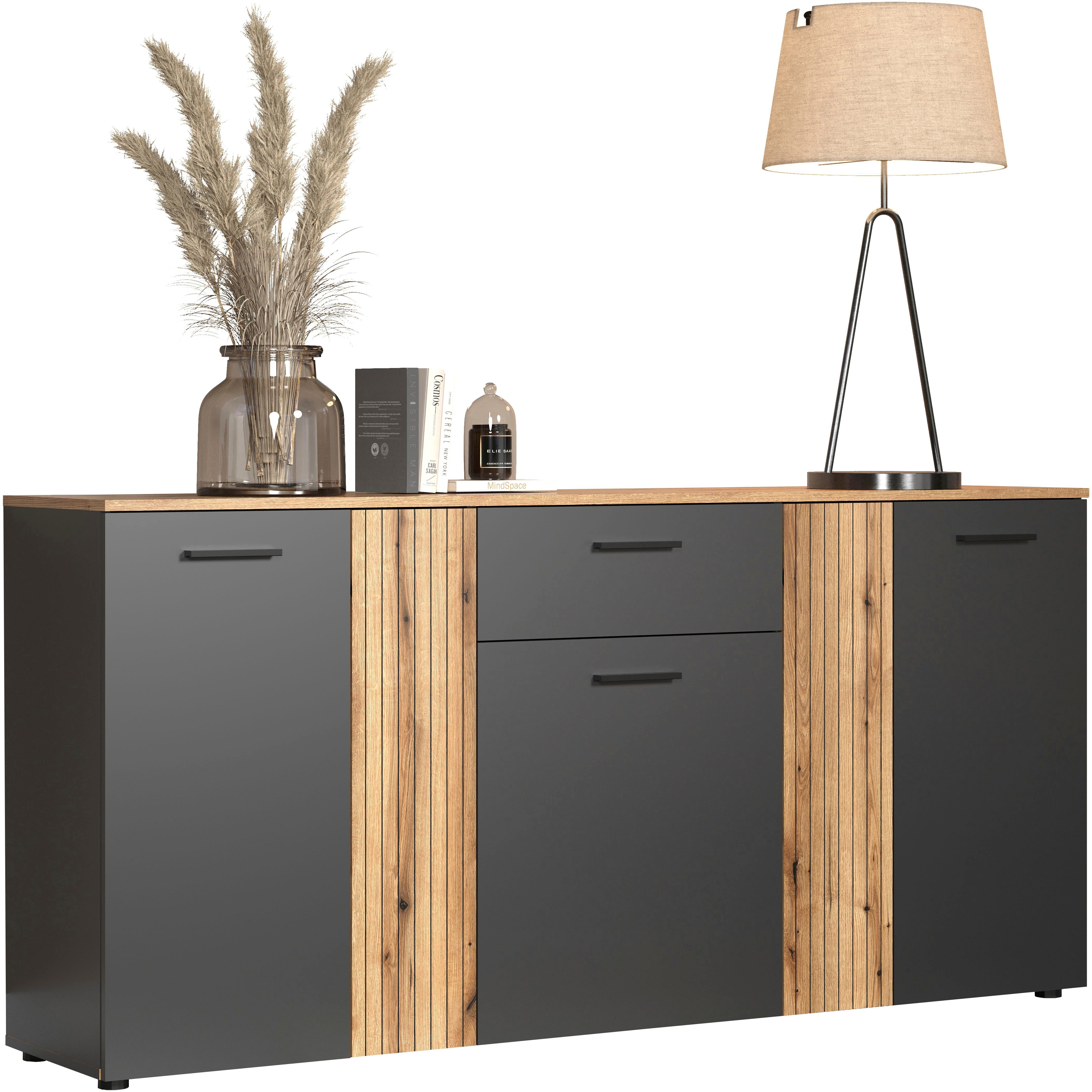 Home affaire Kommode Estepona, Sideboard mit anpassbaren Türen mit Rillen-Optik