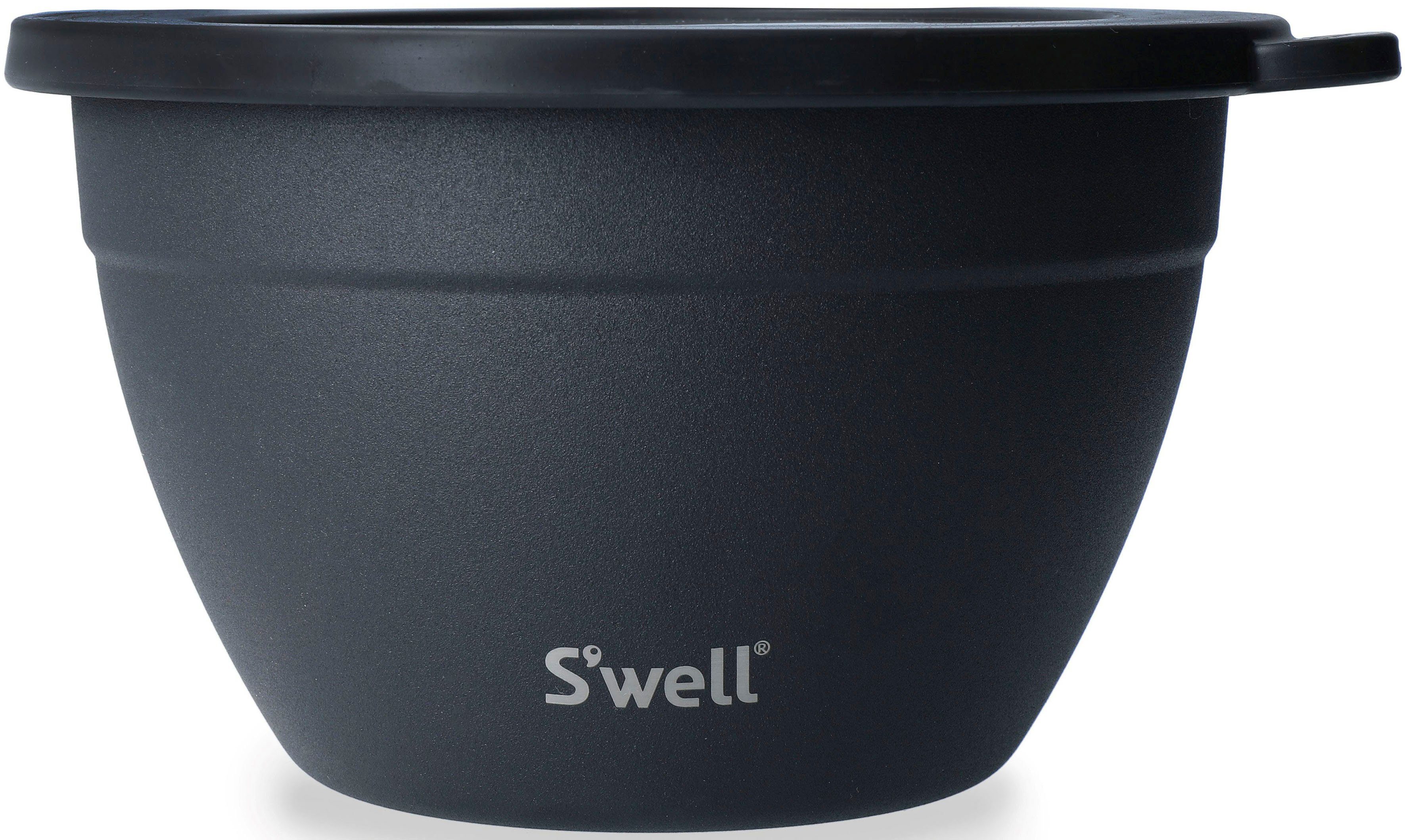 S'well Salatschüssel S'well Schwarz Außenschale Salad (3-tlg), Therma-S'well®-Technologie, Kit, vakuumisolierten 1.9L, Onyx Edelstahl, Bowl