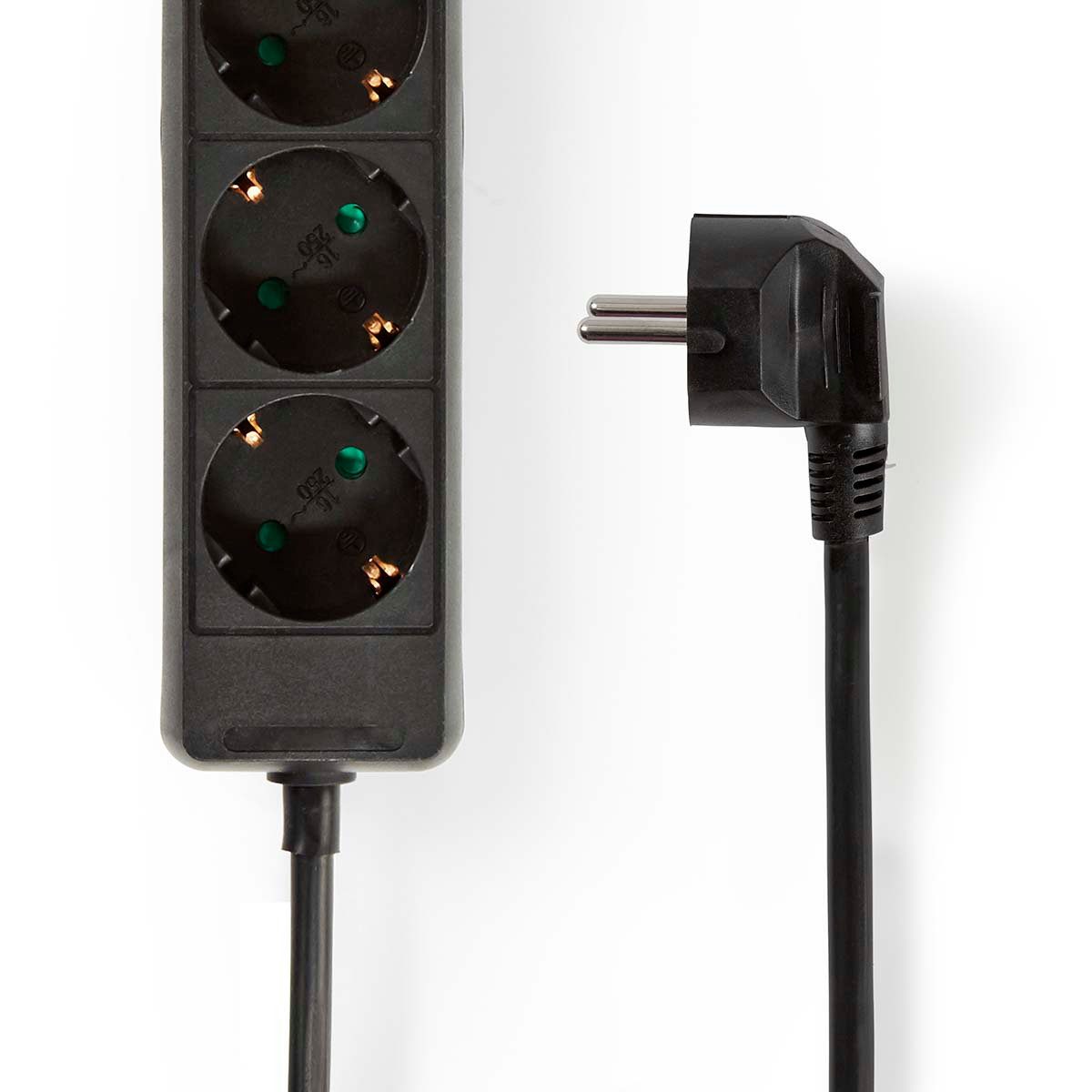 Nedis ESOC630F1BK Mehrfachsteckdose (Überhitzungsschutz, Kabellänge 3.00 m), Schutzkontakt, 6-fach, 45° Winkel, für flexibles Laden und Ordnung
