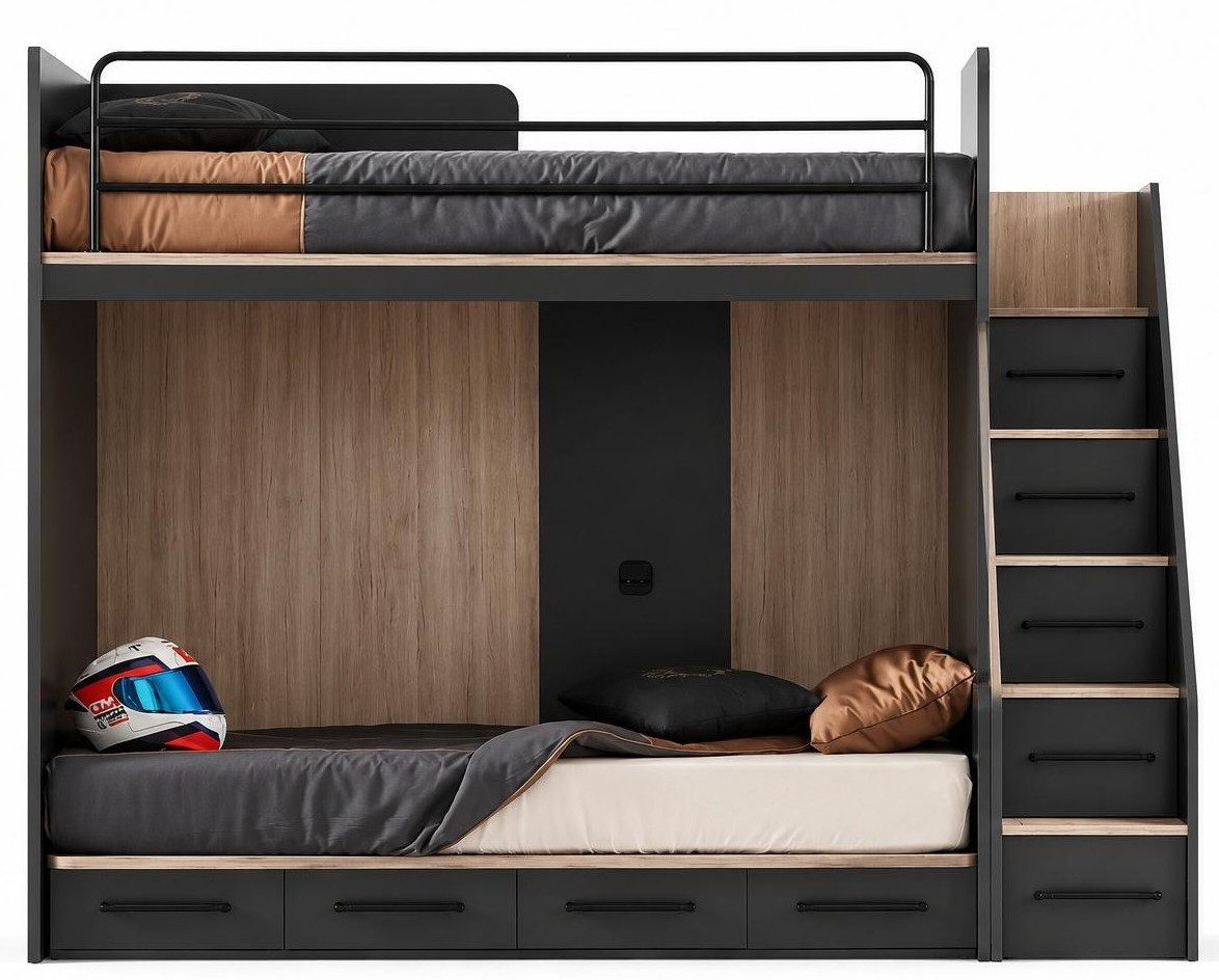 Xlmoebel Etagenbett Etagenbett Hochbett Holz Braun Leiter Stauraum Jugendzimmer (Einzelstück, 1-St., 1-tlg)