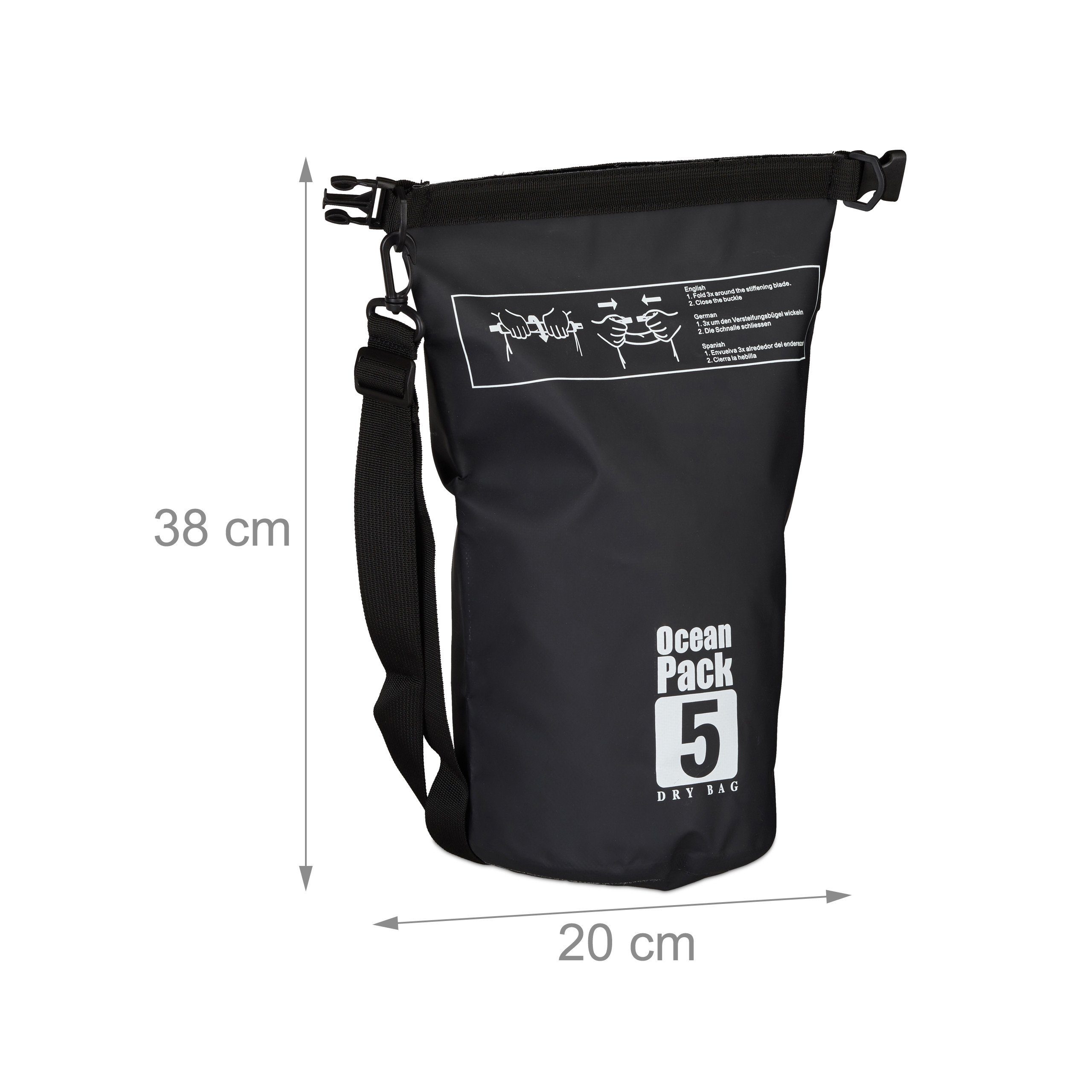 relaxdays Packsack Ocean Pack 5L wasserdicht, schwarz