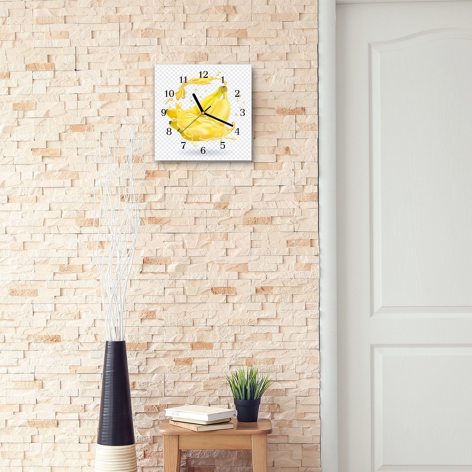 Größe Bananensplash x Glasuhr Primedeco Wandkunst cm Motiv Wanduhr 30 mit Wanduhr 30