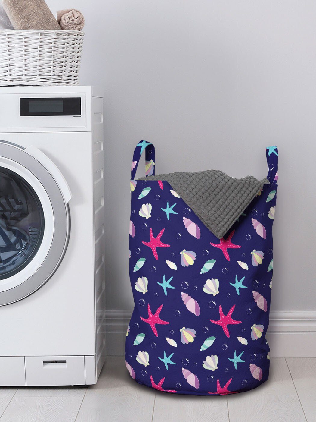Leben nautisches für Waschsalons, Griffen Abakuhaus und Kordelzugverschluss Wäschesäckchen Navy Wäschekorb mit Blush