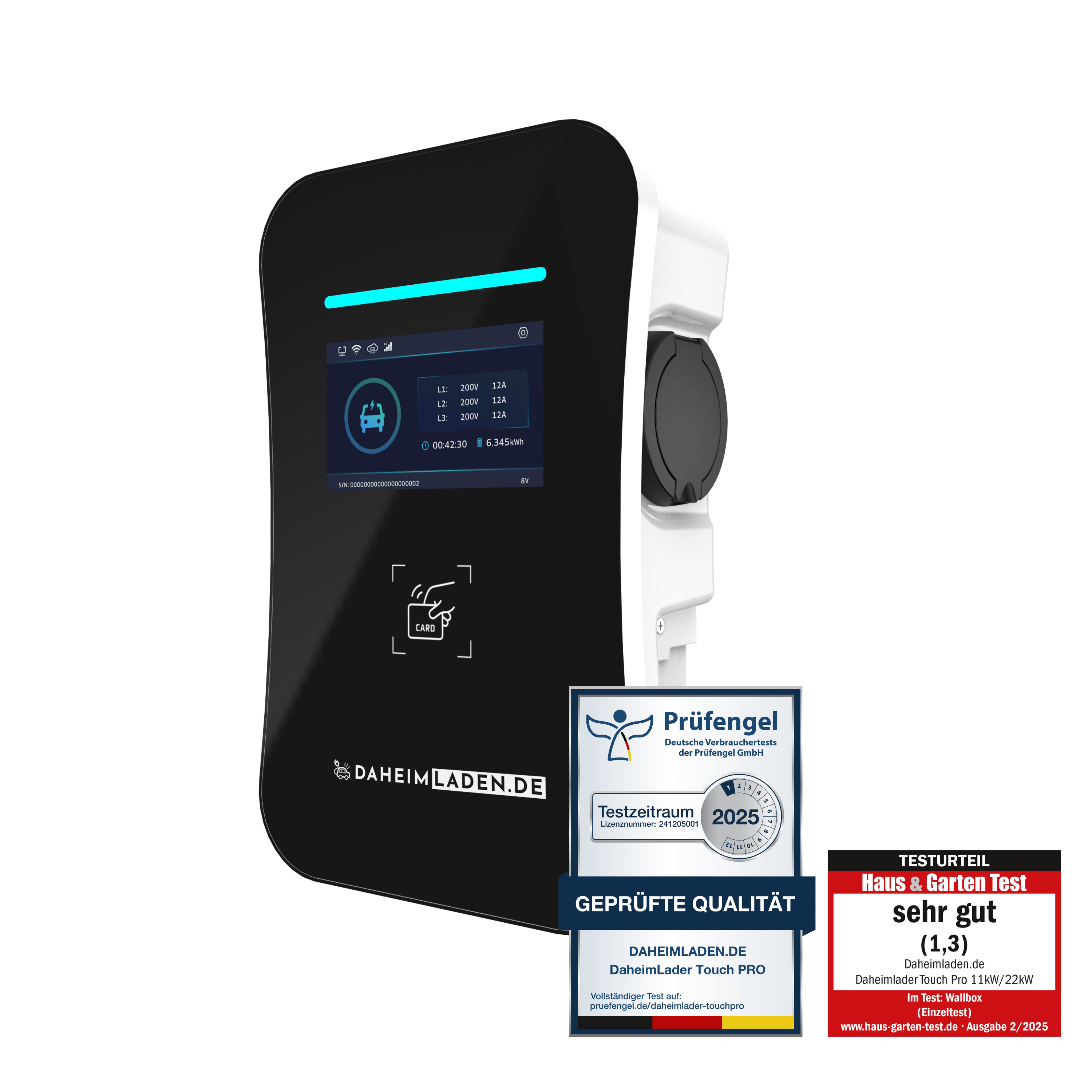 DAHEIM LADEN Elektroauto-Ladestation DaheimLader Touch PRO Wallbox, 11kW / 16A, 3-phasig, mit App, RFID, MID-Stromzähler, DockingStation, OCPP Version 1.6j
