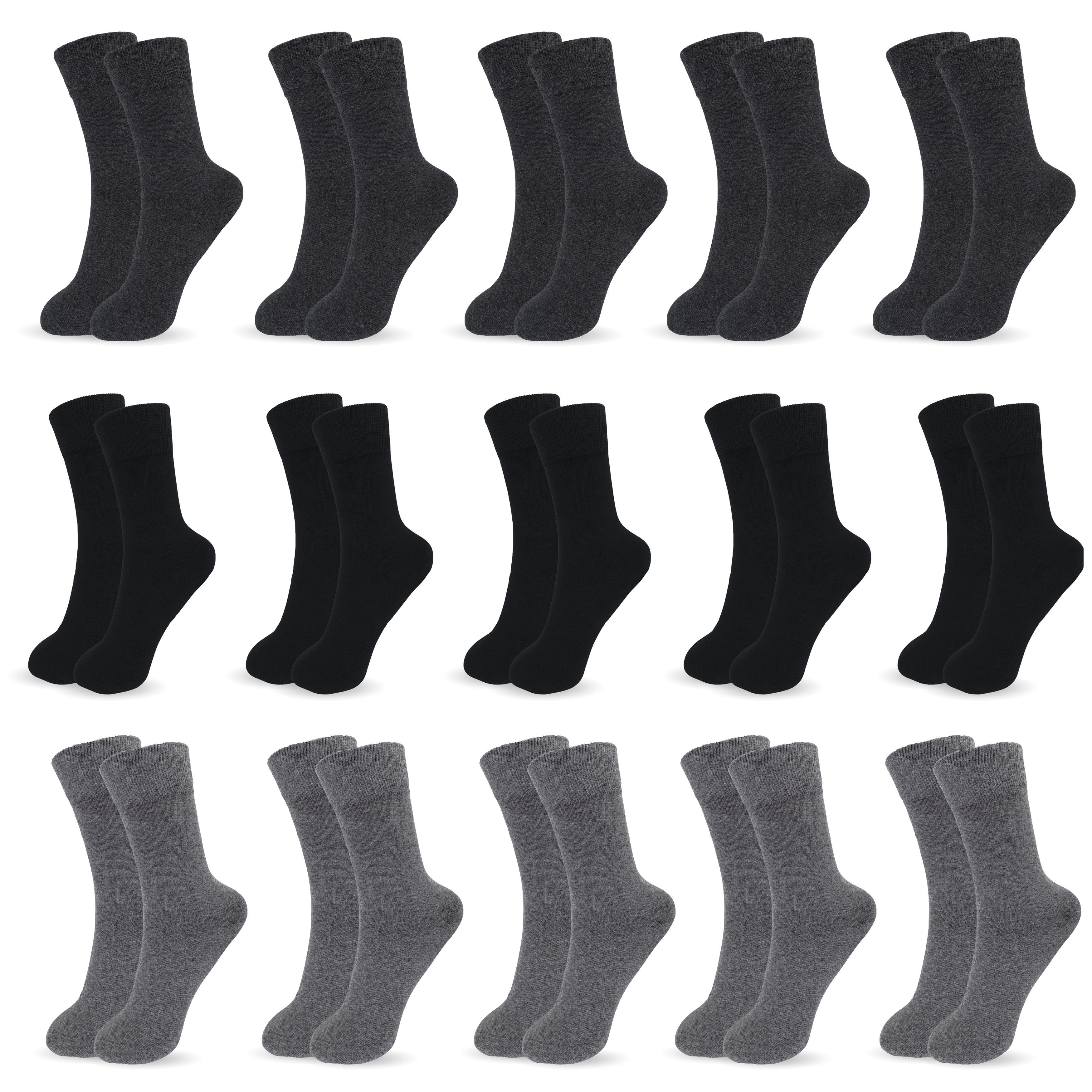 SO.I Businesssocken Herrensocken Lange Freizeit-Socken für Herren aus Baumwolle (Größen: 39-46, 5-15er Pack) Atmungsaktiver Stoff 5xAnthrazitgrau+5xSchwarz+5xGrau