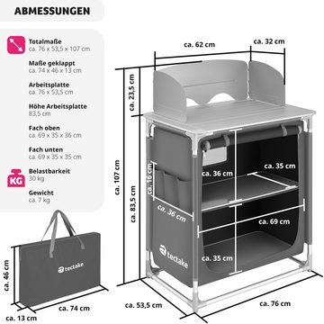 tectake Campingtisch Campingküche 76x53,5x107cm (1-St., 1 tlg)