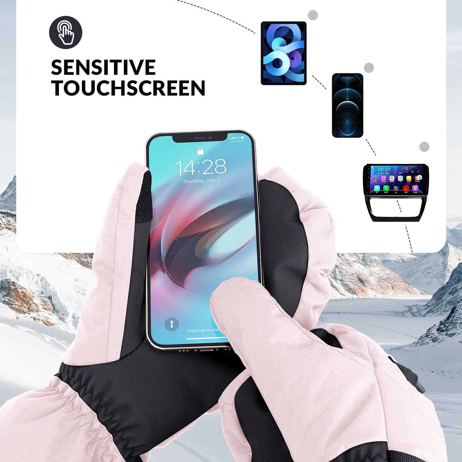 ROCKBROS Skihandschuhe Wasserdicht, Vollfingerhandschuhe, wärmend, mit Touchscreen-Funktion Touch screen function