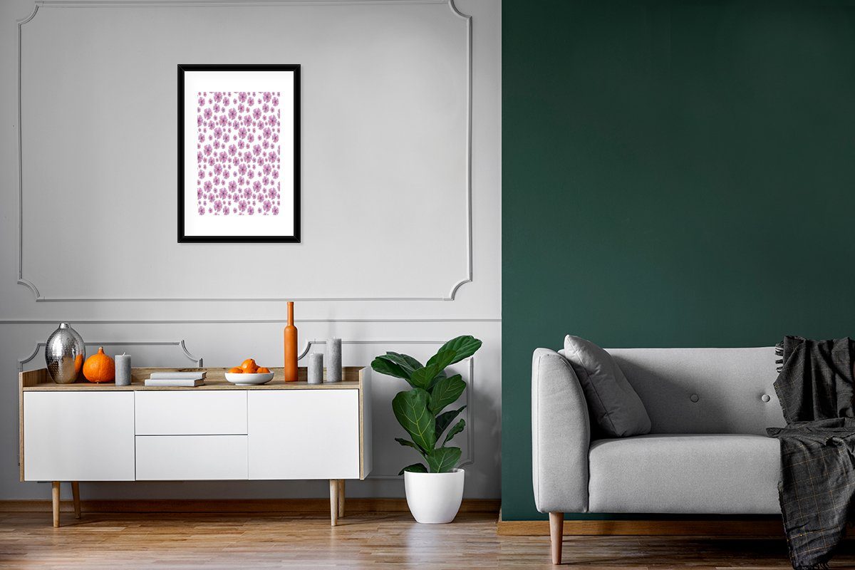 Rahmen, Blumen - mit Sakura Gerahmtes Poster, - Kunstdruck, St), (1 Schwarzem MuchoWow Poster Bilderrahmen Muster,