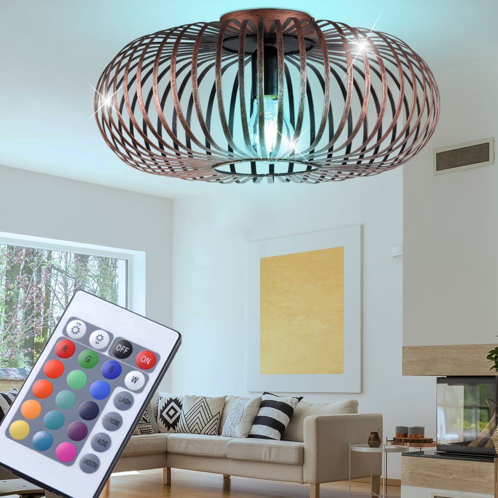 etc-shop LED Deckenleuchte, Wohnraum Warmweiß, Leuchtmittel Robuste Leuchte Käfig kupfer-färbig inklusive, Farbwechsel, Decken