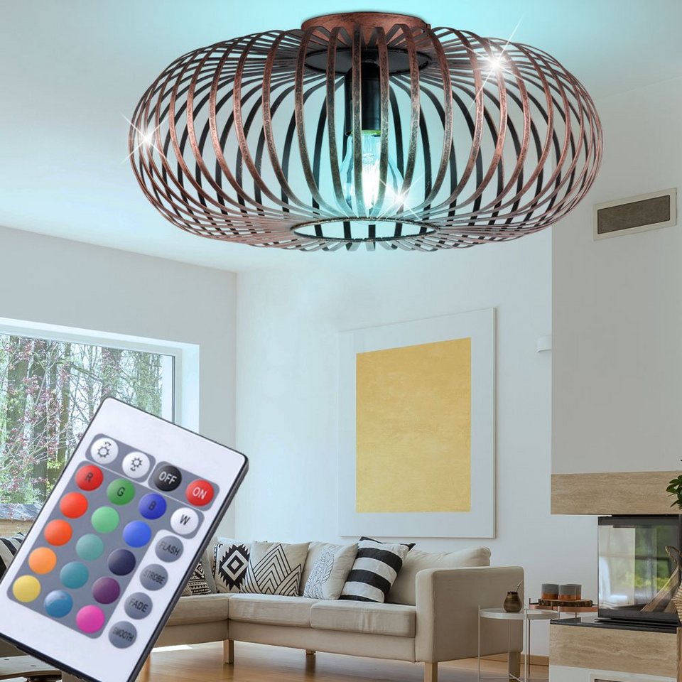 etc-shop LED Deckenleuchte, Leuchtmittel inklusive, Warmweiß, Farbwechsel,  Robuste Decken Leuchte Wohnraum Käfig kupfer-färbig