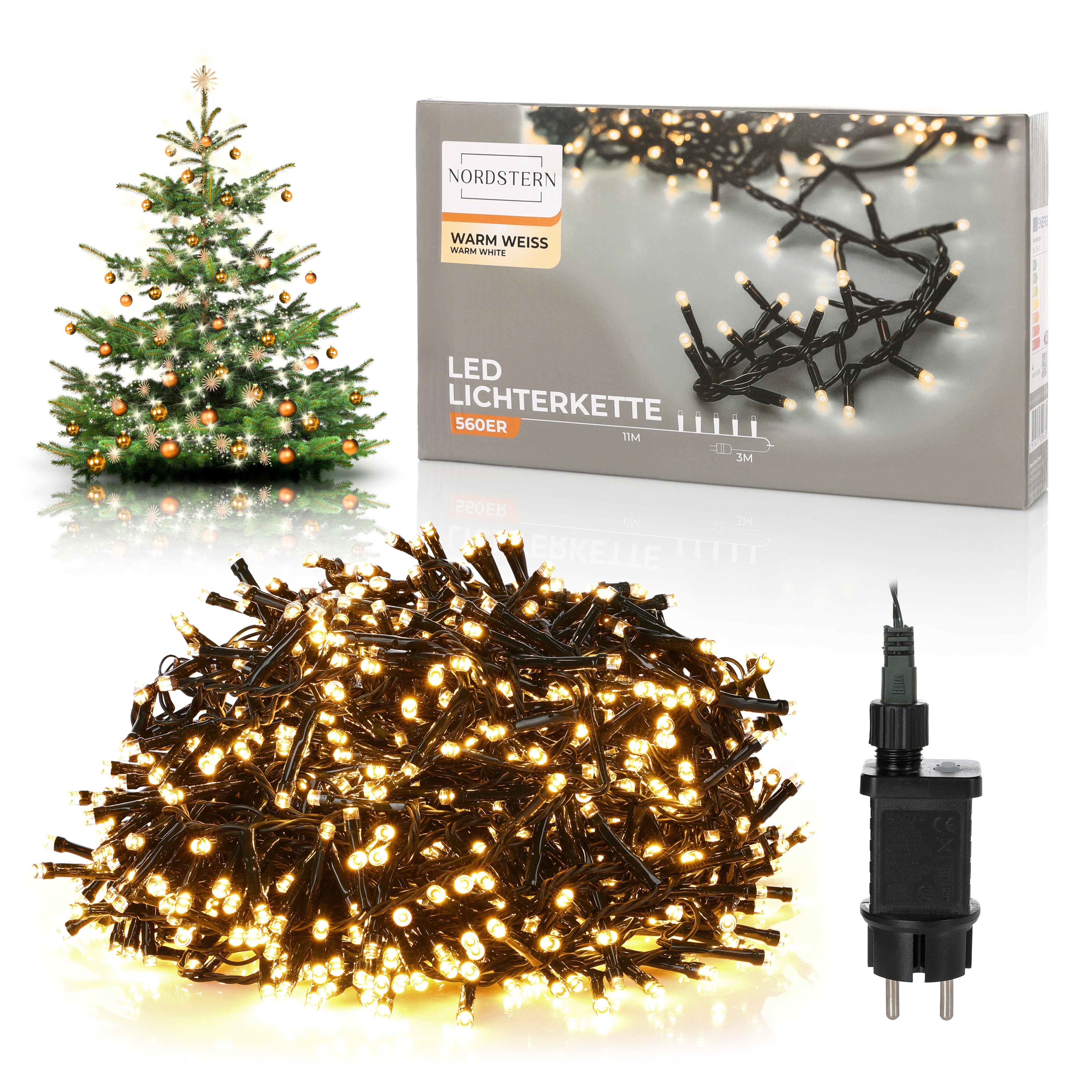 Nordstern LED-Lichterkette WarmWeiß von 24 bis 1.200 LED Weihnachtsdeko für Innen und Außen, mit Stecker 560 LED - 11 m für Weihnachtsbaum