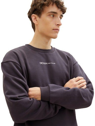 Sweatshirt coal mit TOM Denim grey TAILOR Logofrontprint