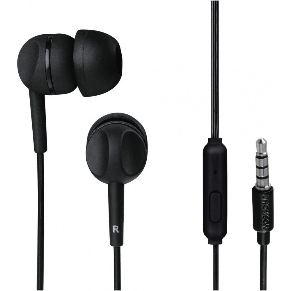 Thomson EAR3005BK in-ear Kopfhörer mit Mikrofon. In-Ear-Kopfhörer (Integriertes Mikrofon für Anrufe, Austauschbare Ohrstöpsel)