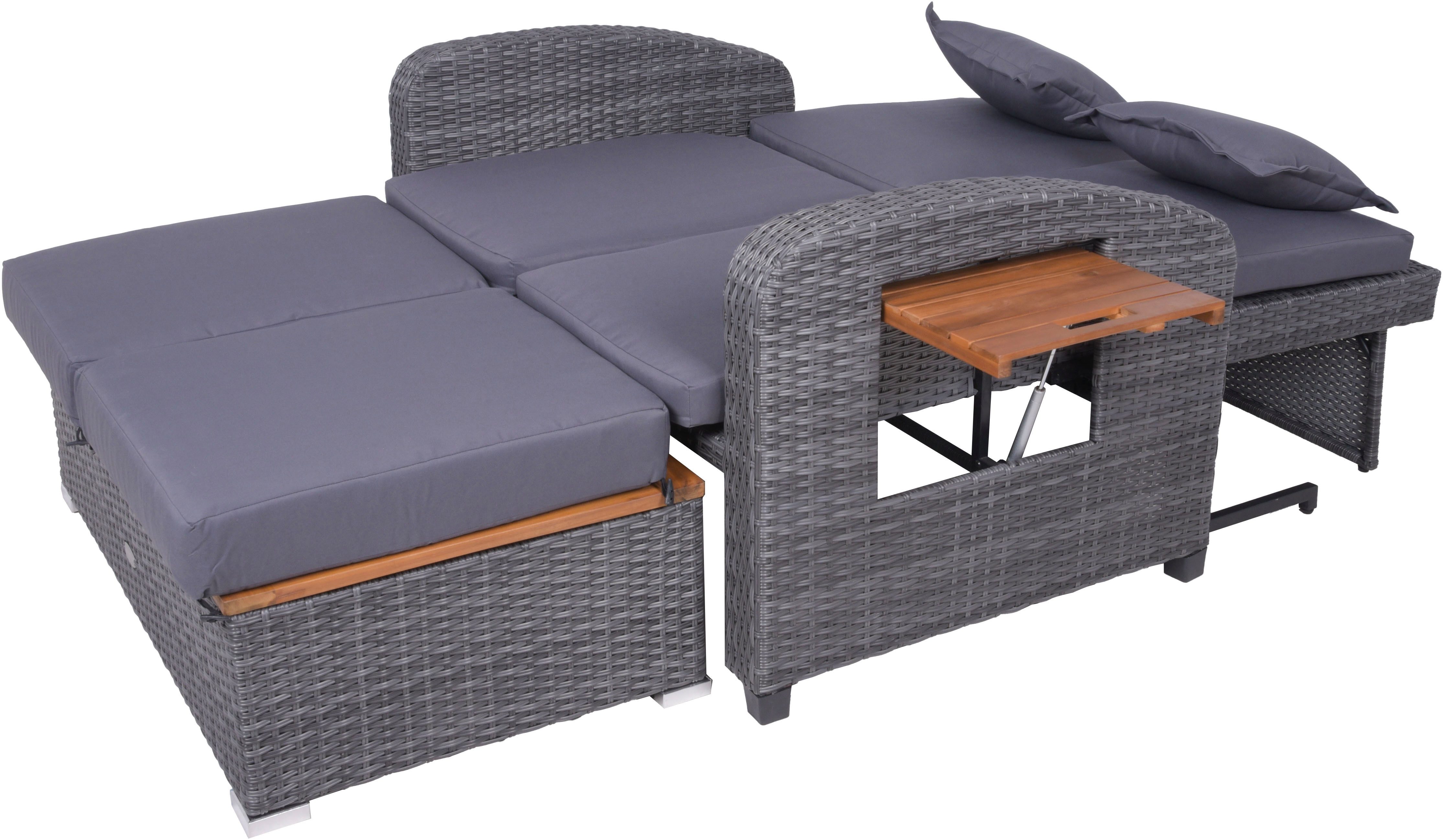 Garden Pleasure Multifunktionsliege Funktionssofa »BARI«, ausziehbarer Tisch, inkl. Auflage, Stahl, verstellbare Rückenlehne, L: 136 cm