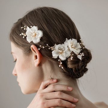 zggzerg Haarspange Braut Blume Seite Haarspangen Hochzeit Perlen Chiffon Haarschmuck
