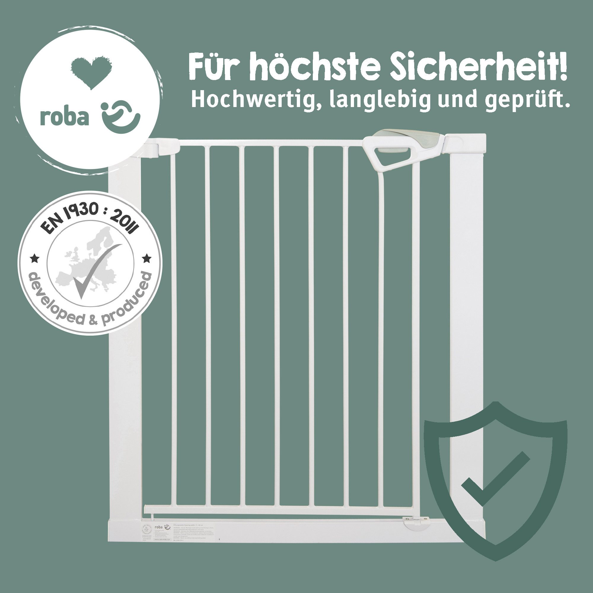 roba® Türschutzgitter easySafe+ Tür- & Treppenschutzgitter Metall - Verstellbreite 75-82 cm, TÜV-geprüft - Ampelverschluss 90°-Stopp - Bohrfrei - Von 0-24 Monat – Bild 5 von 5