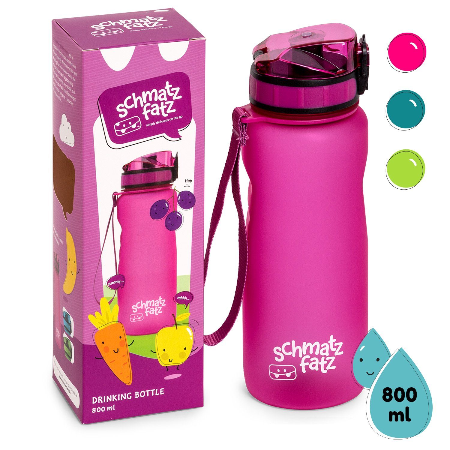 Klarstein Trinkflasche Wakaba, Kinderflasche 800 ml Kindergarten Outdoor Schule Sport