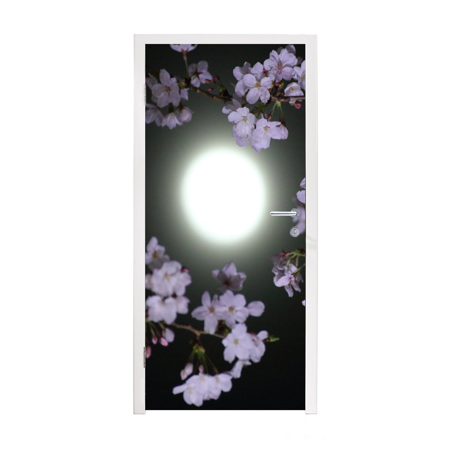 MuchoWow Türtapete Mond - Schwarz - Blüte, Matt, bedruckt, (1 St), Fototapete für Tür, Türaufkleber, 75x205 cm