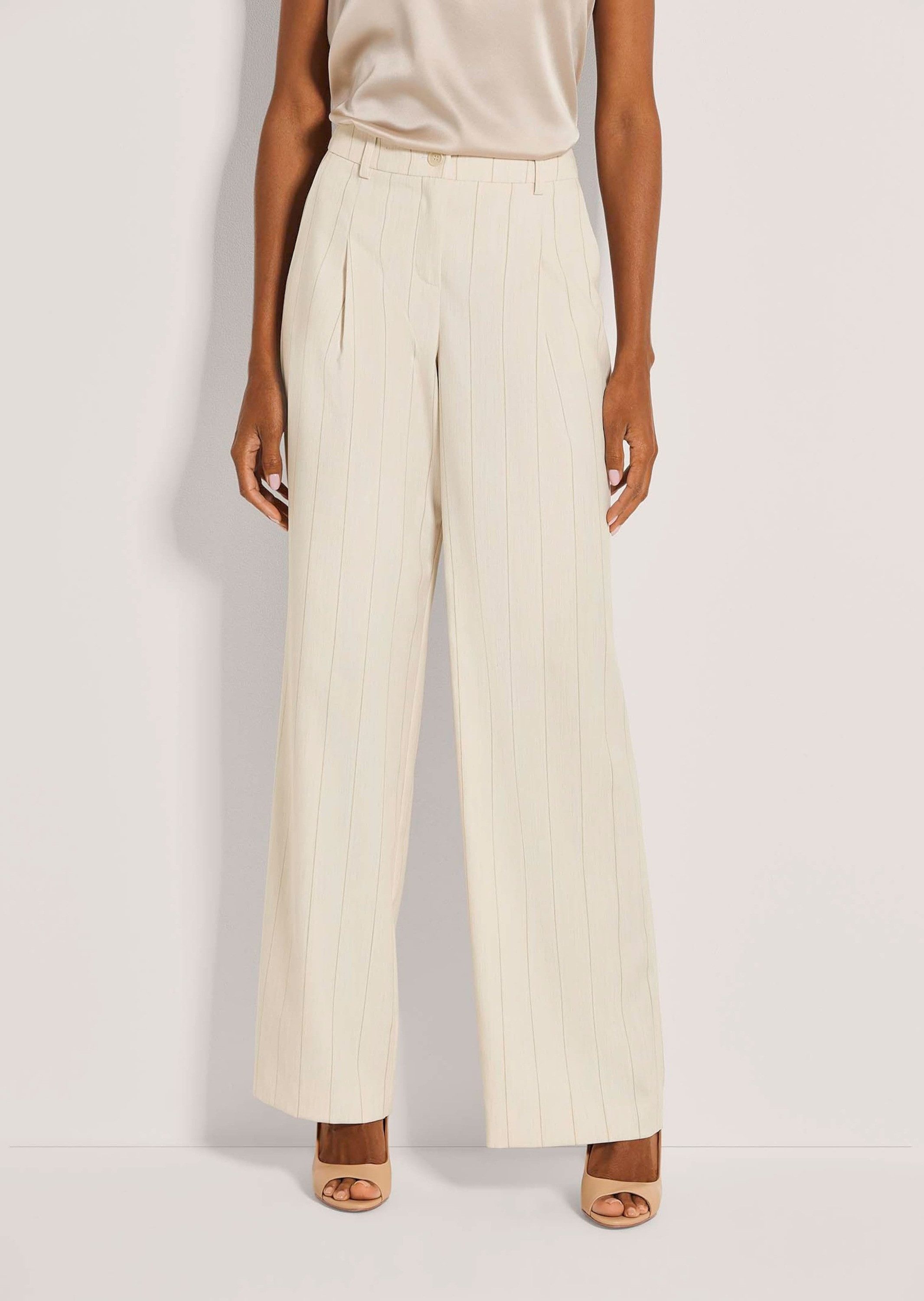 MADELEINE Bundfaltenhose Stoffhose mit Nadelstreifen Sommerhose mit Formbund, Gürtelschlaufen, Taschen und Knöchellänge