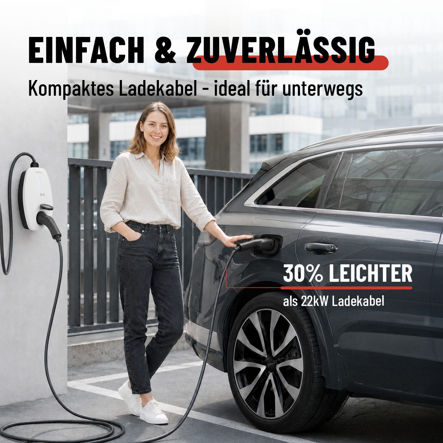ABSINA Typ 2 Ladekabel 11kW 16A 7,5 Meter 3-phasig Mode 3 für E-Auto & Hybrid Elektroauto-Ladegerät (16000 mA, 1-tlg., 1 & 3 phasig, IP65 Zertifizierung, 10.000 Steckerzyklen)