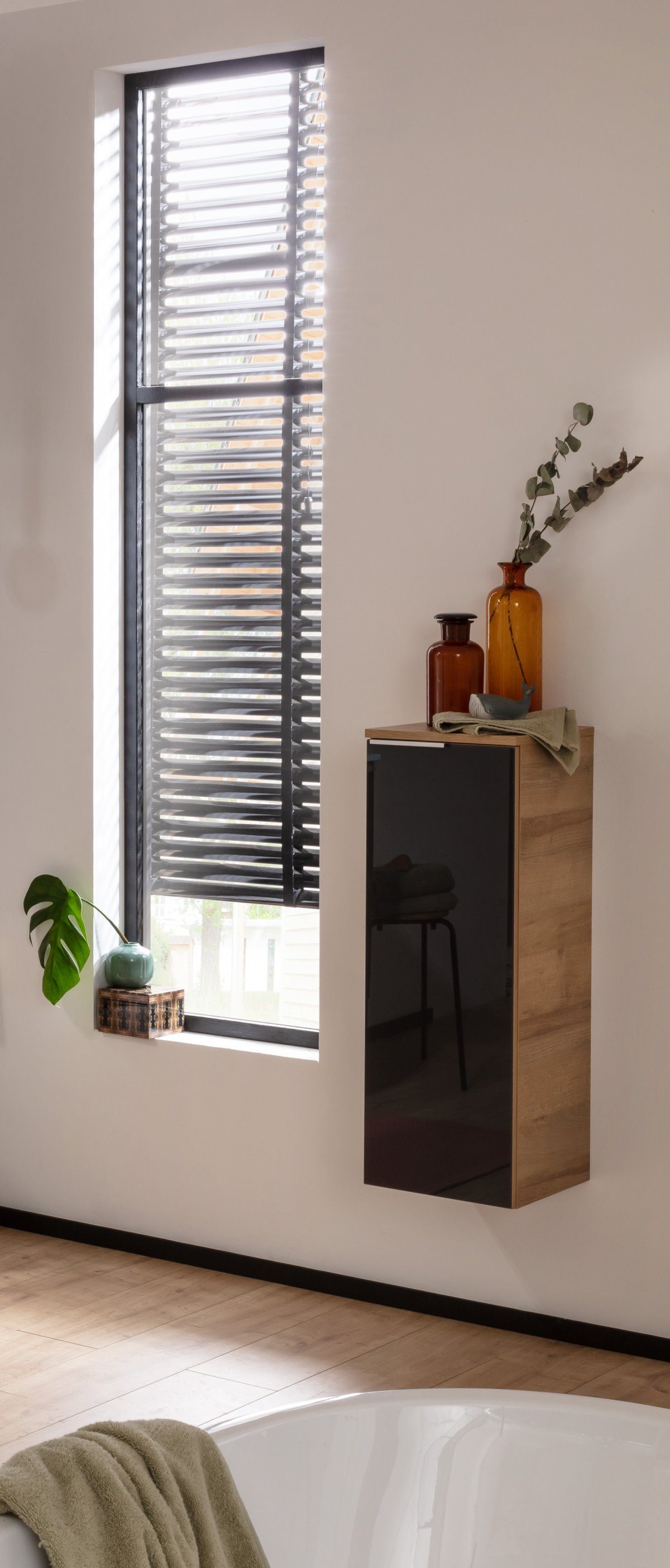 FACKELMANN Midischrank B.brillant Midischrank 30cm - Ast Eiche - Glas Anthrazit