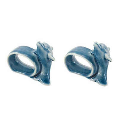 Linoows Serviettenring Serviettenringe Set, 2 x Delfin aus Keramik, Keramik, (Set), Serviettenringe Set aus blauer Keramik