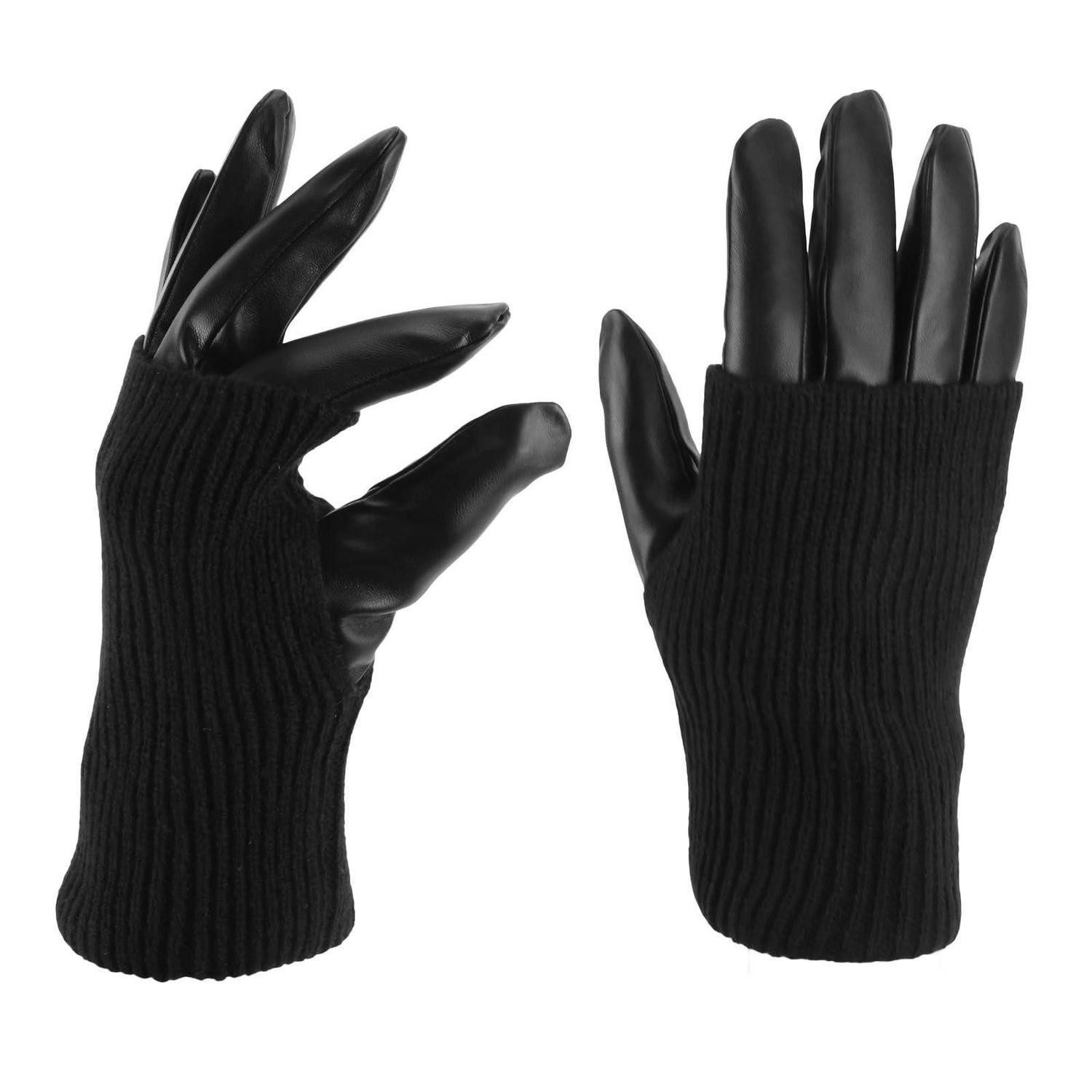 LuxusKollektion Lederhandschuhe Handschuhe Damen PU-Leder verlängerte Ärmel warm (1-St)