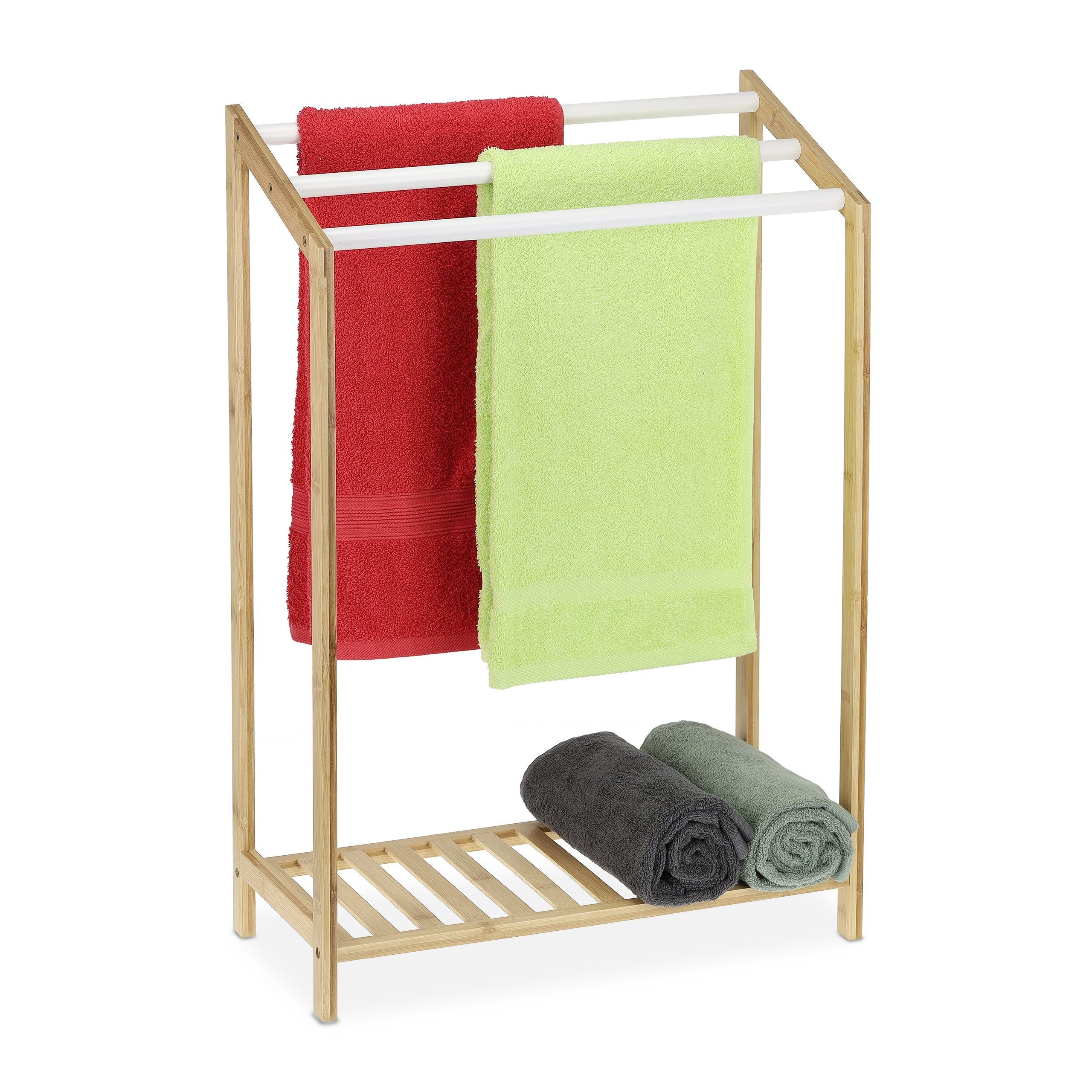 relaxdays Handtuchständer Stehender Handtuchhalter aus Bambus