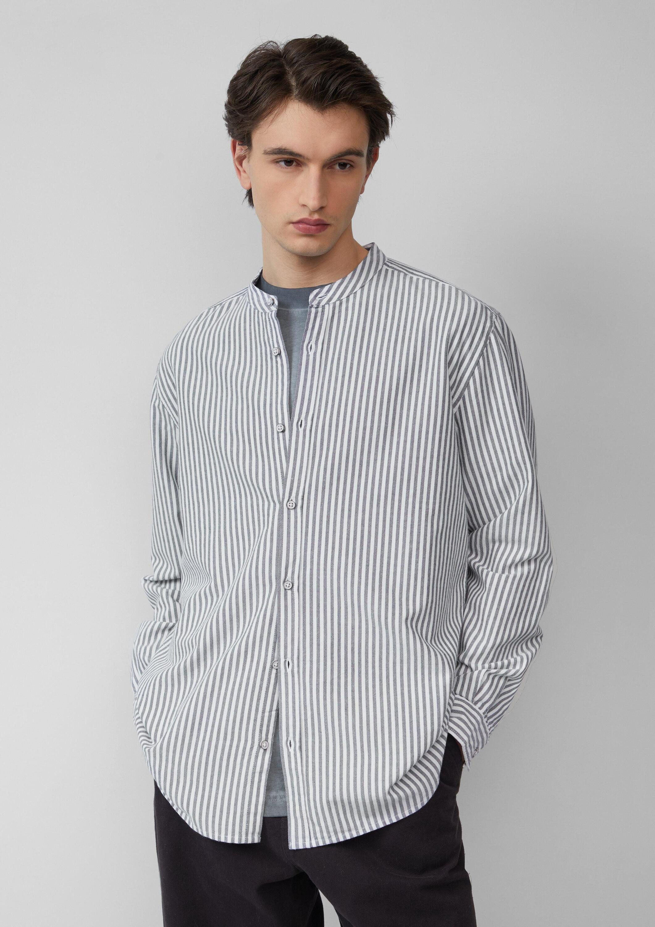 QS Langarmhemd Hemd Regular Fit: Stehkragenhemd aus gestreiftem Oxford