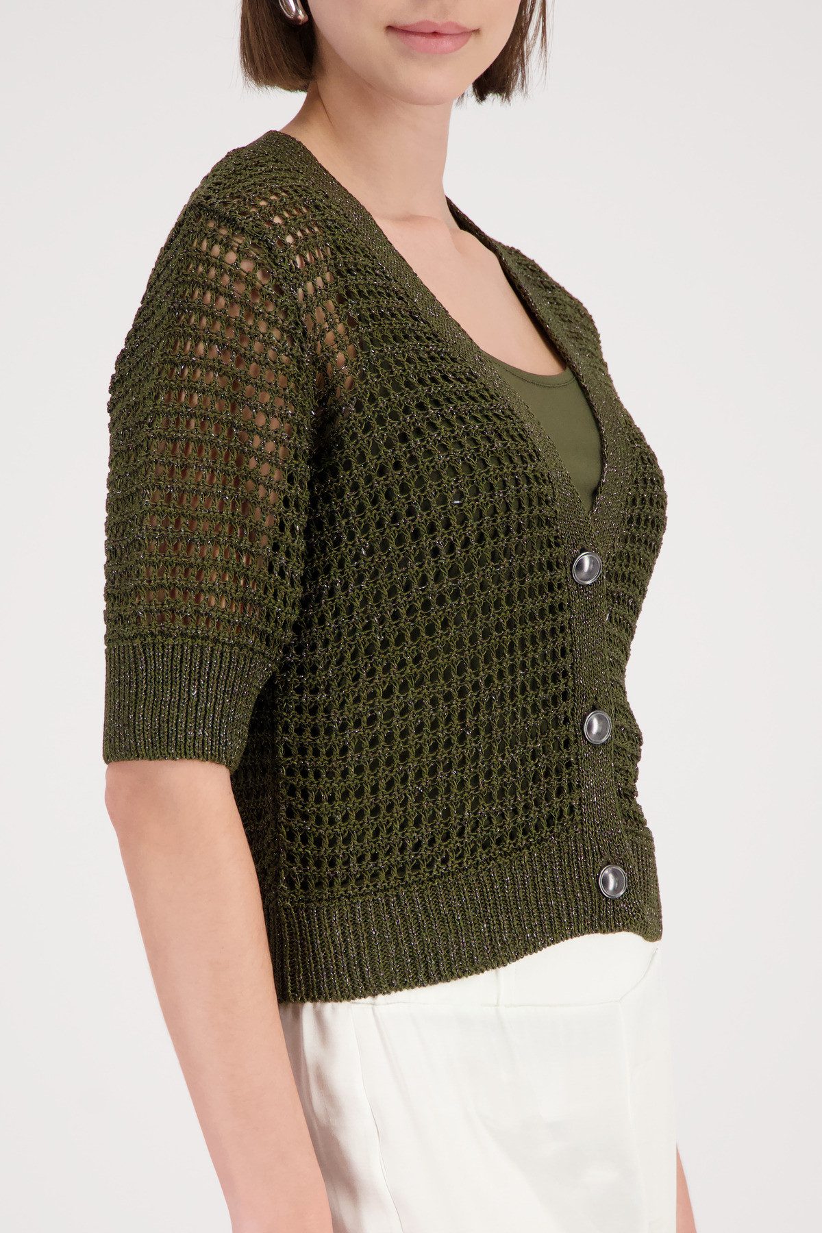 Monari Strickjacke Jacke Strick Glanzbändchen Regular fit mit V-Ausschnitt